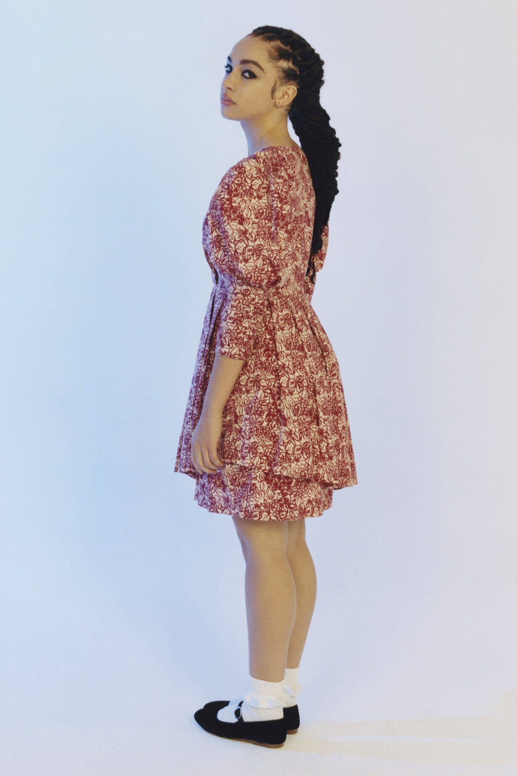 red tiered long-sleeve dress