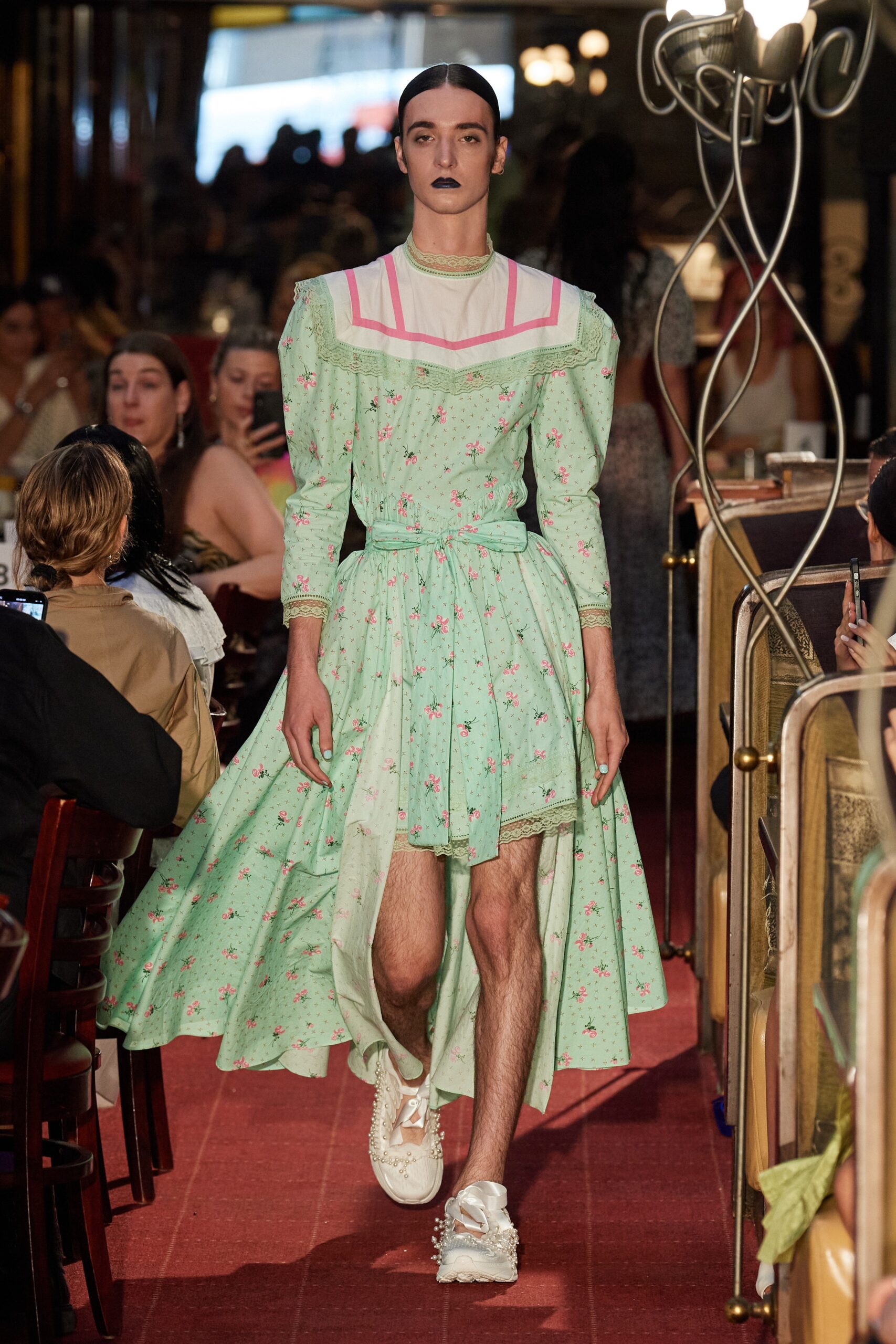 green cotton pleated dress