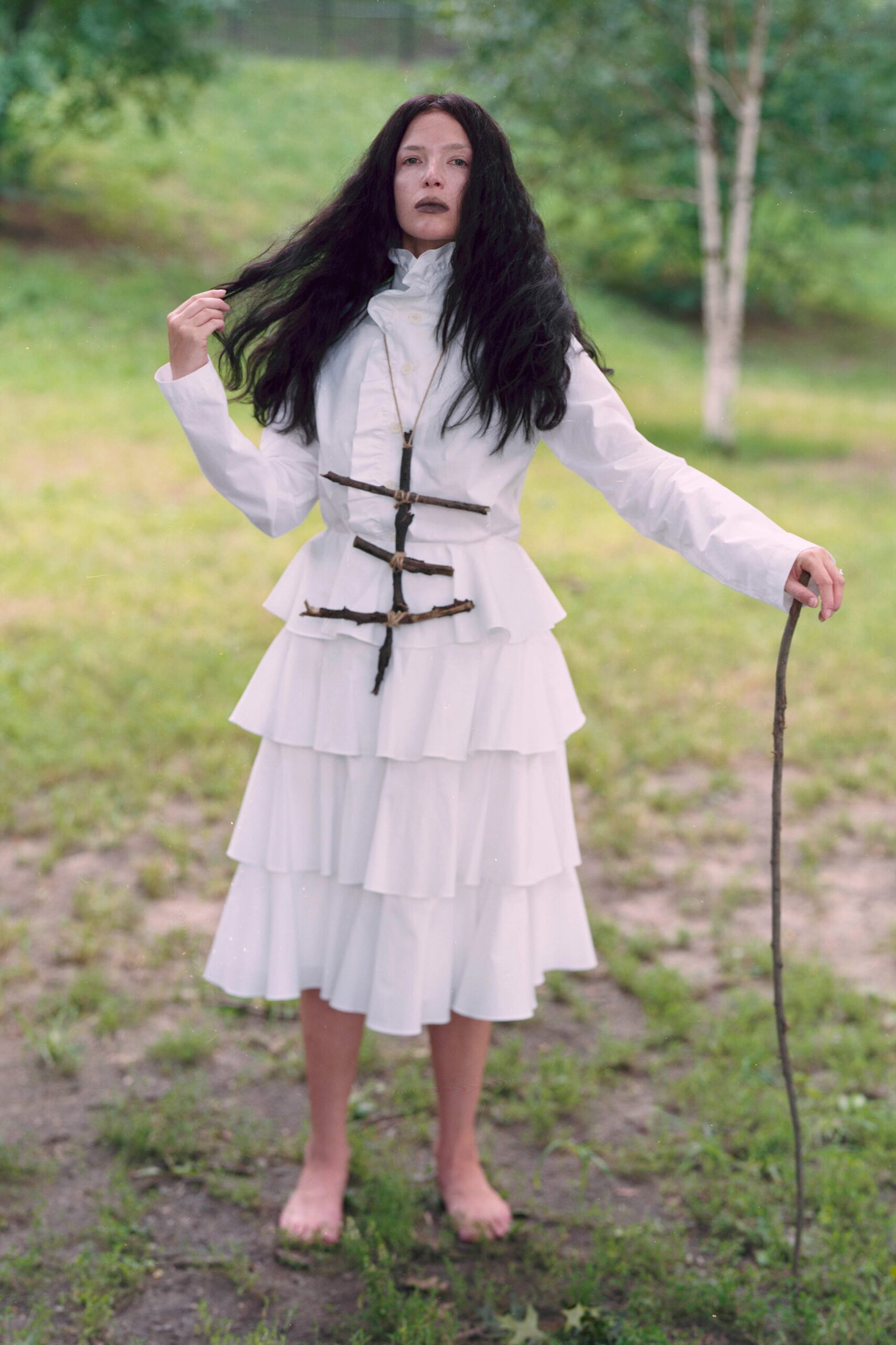 white tiered long-sleeve dress