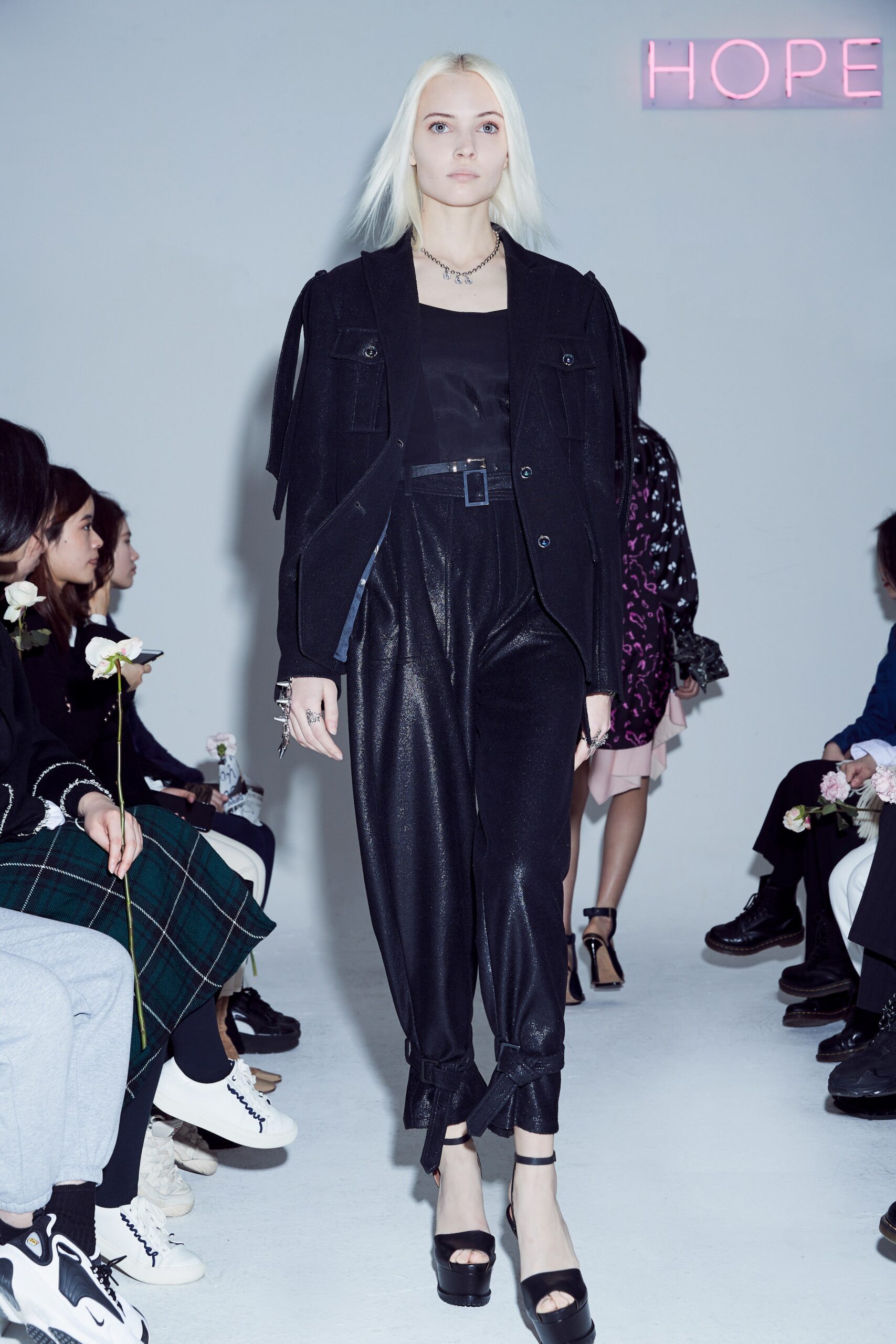 black relaxed jacket and fitted pants