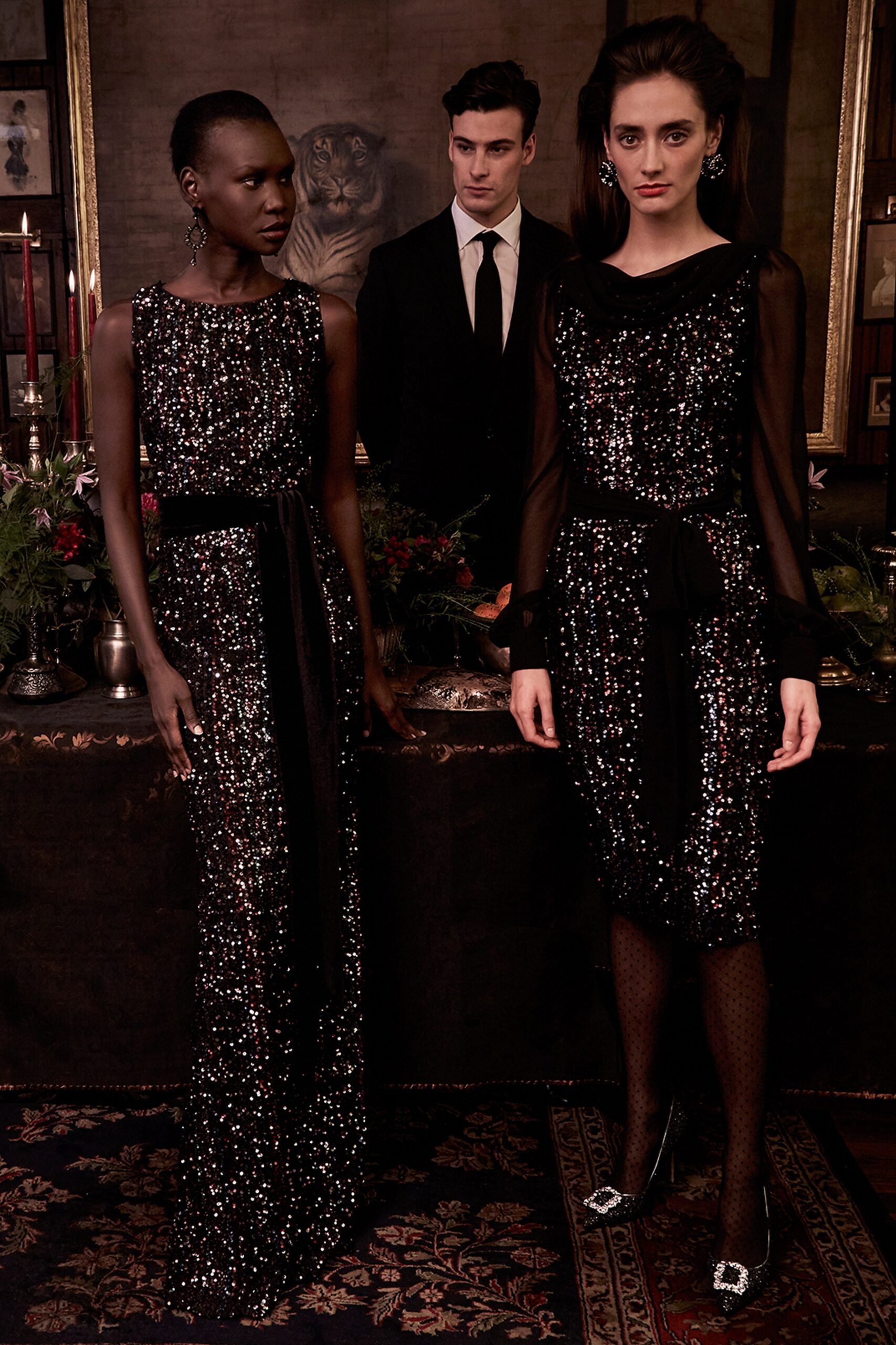 black sequin gowns and dresses