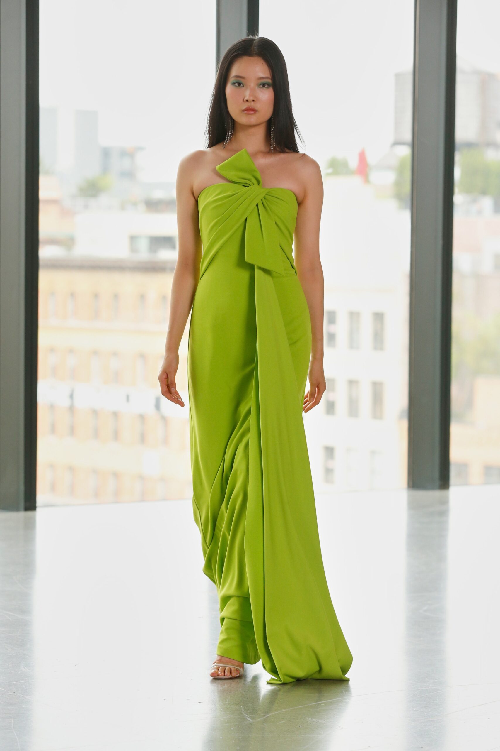 fitted green silk gown