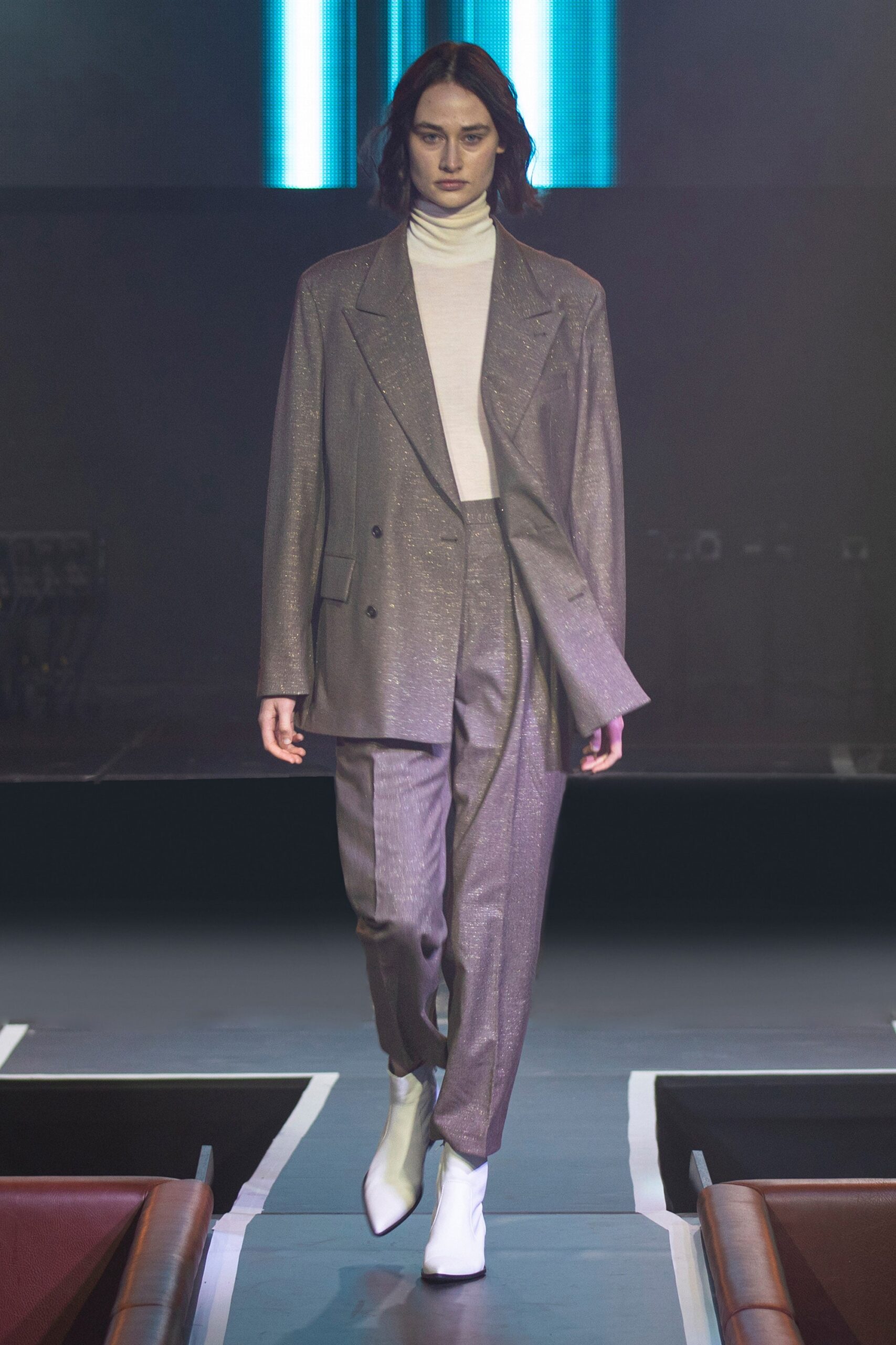 gray metallic tailored suit