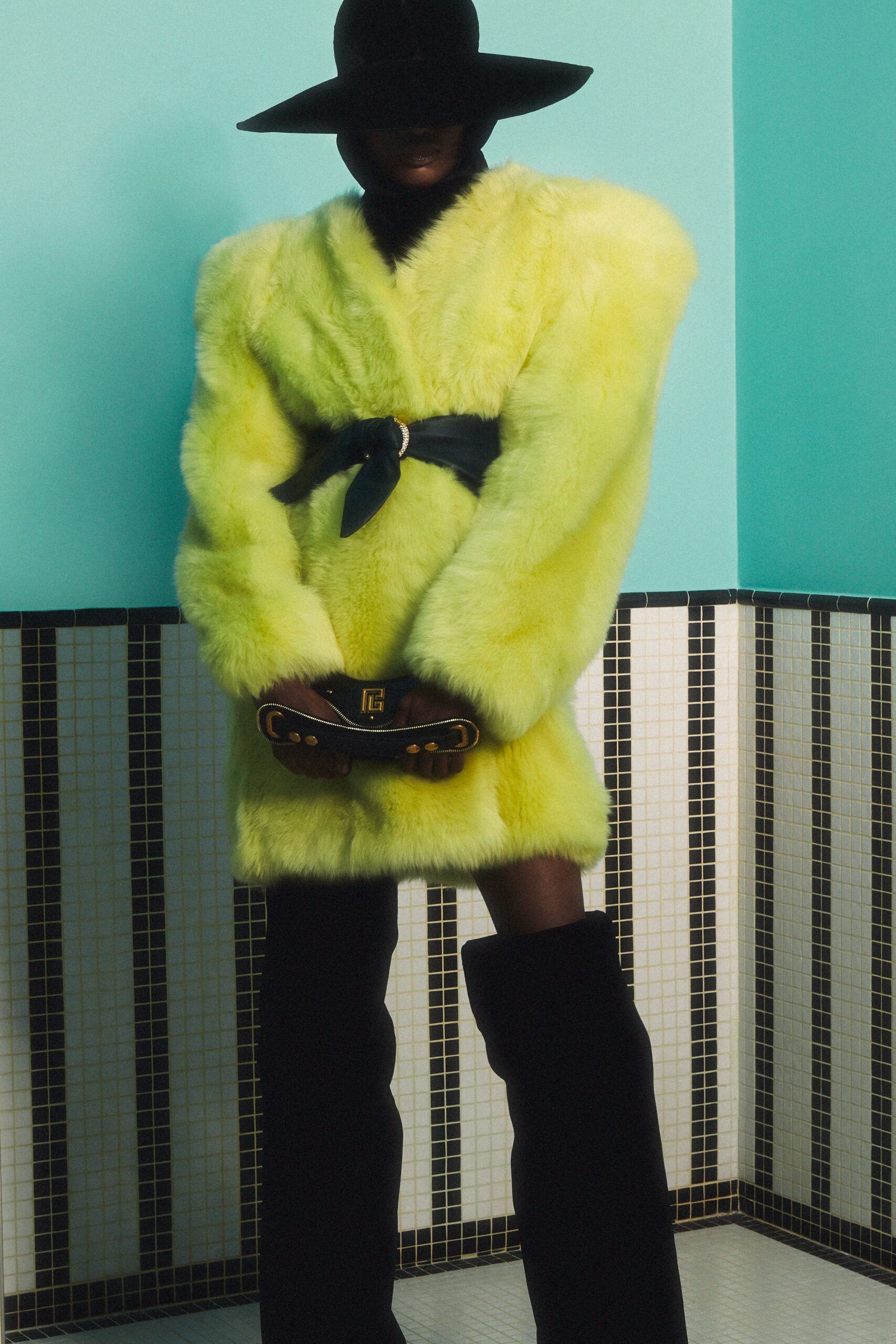 yellow fur oversized coat