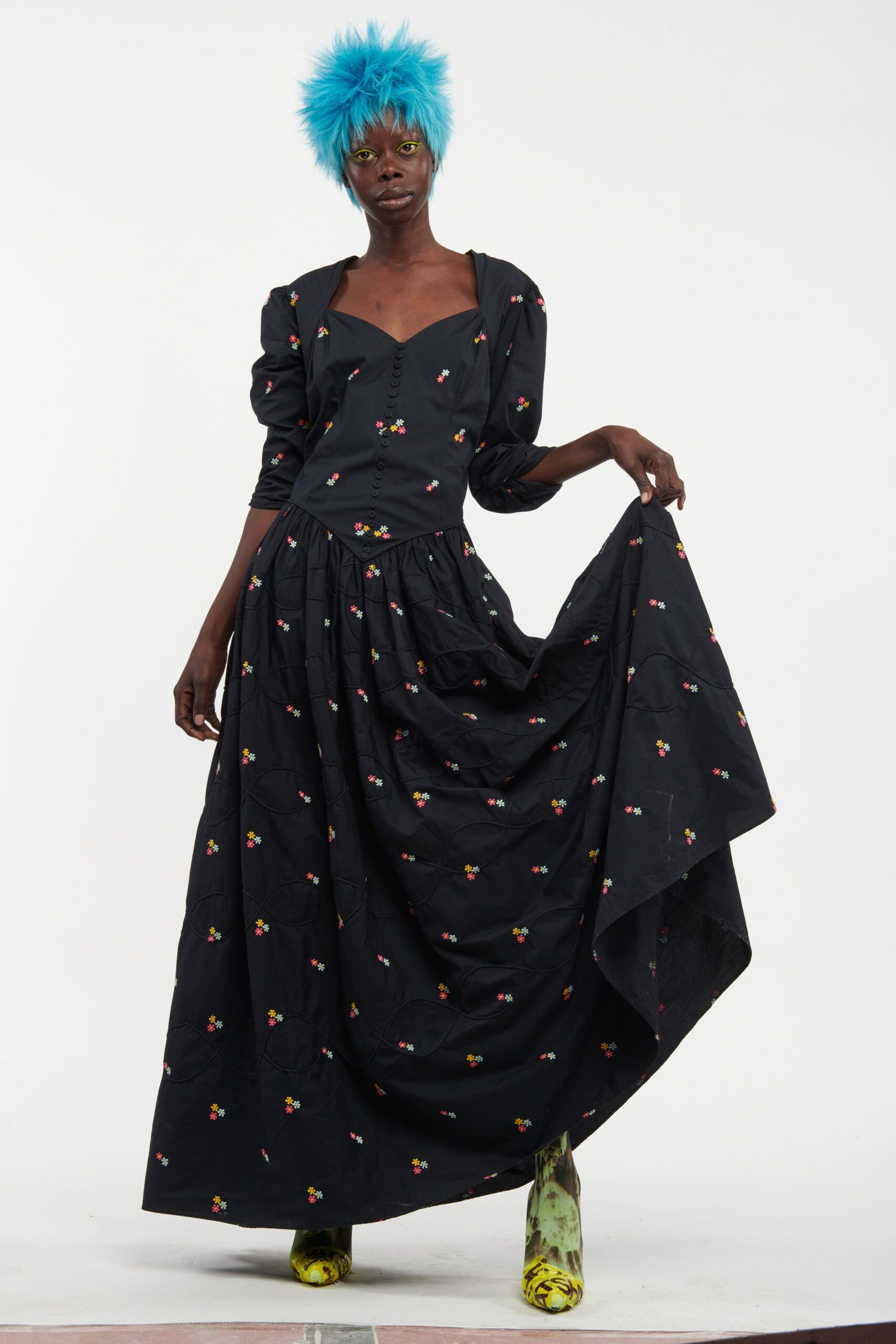 black embroidered maxi dress