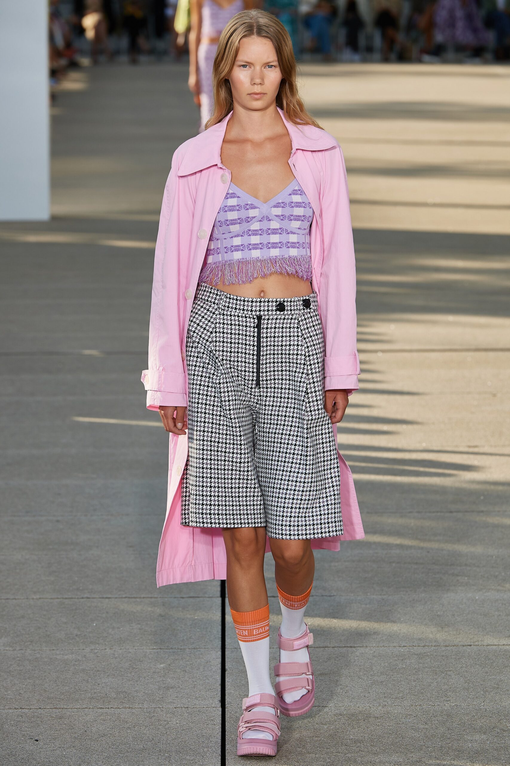 pink coat with purple top