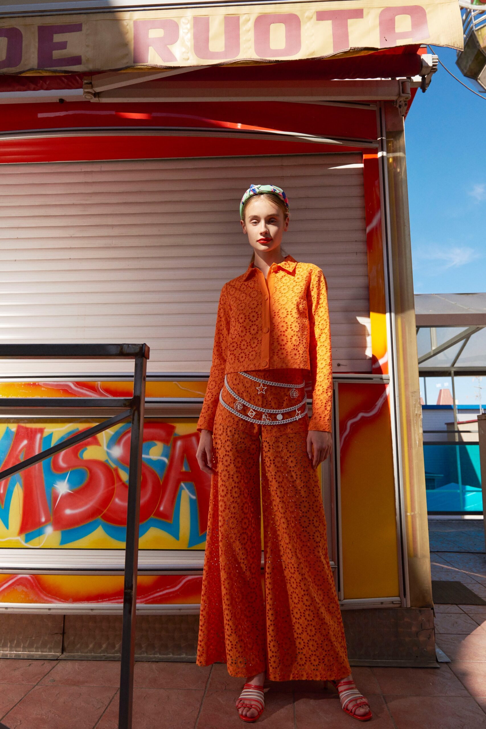 fitted orange printed maxi dress