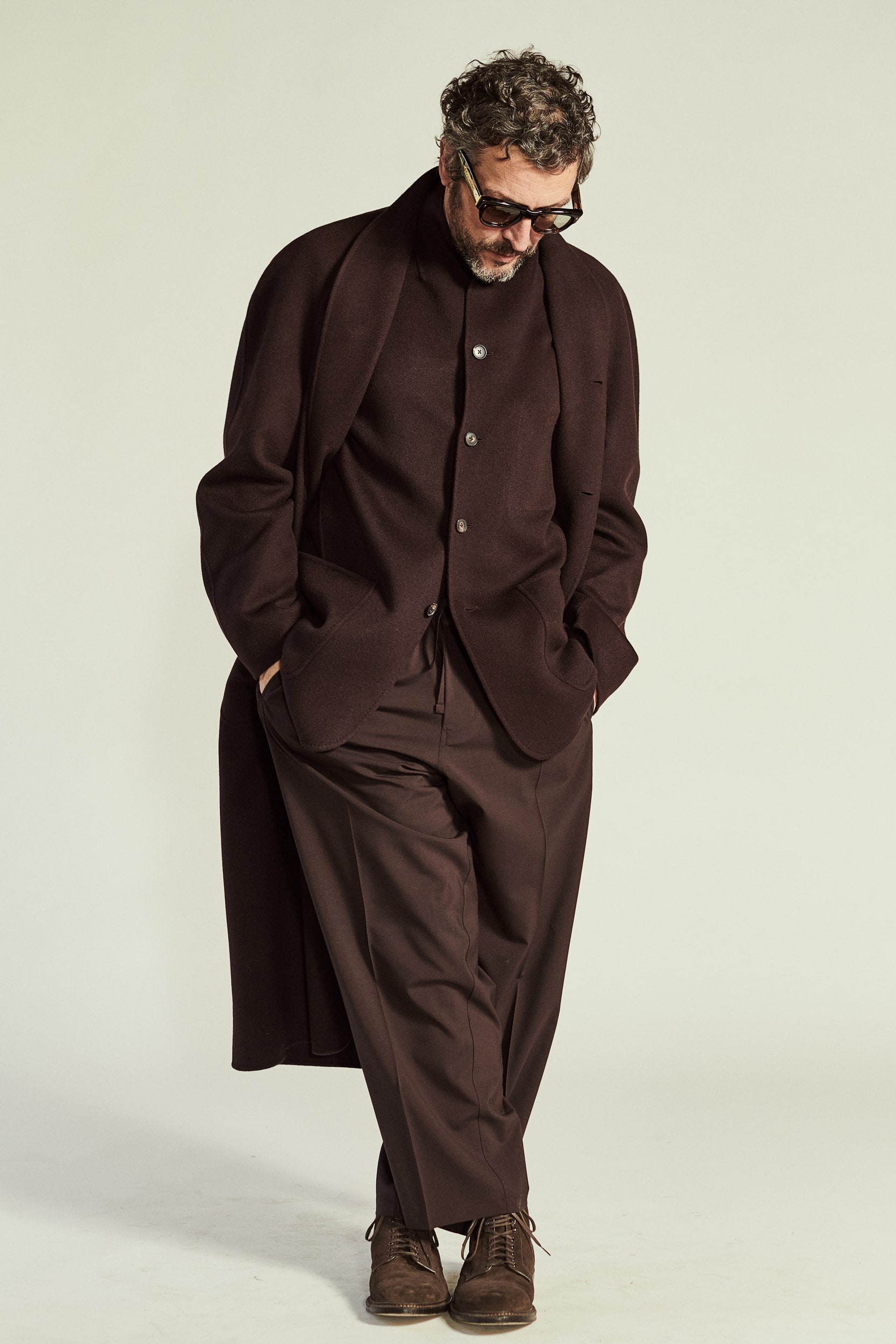 brown wool coat and pants