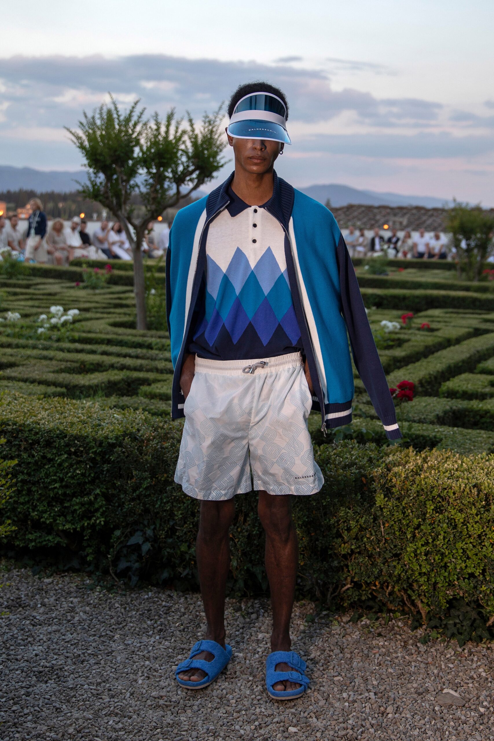 blue color-blocked jacket with shorts