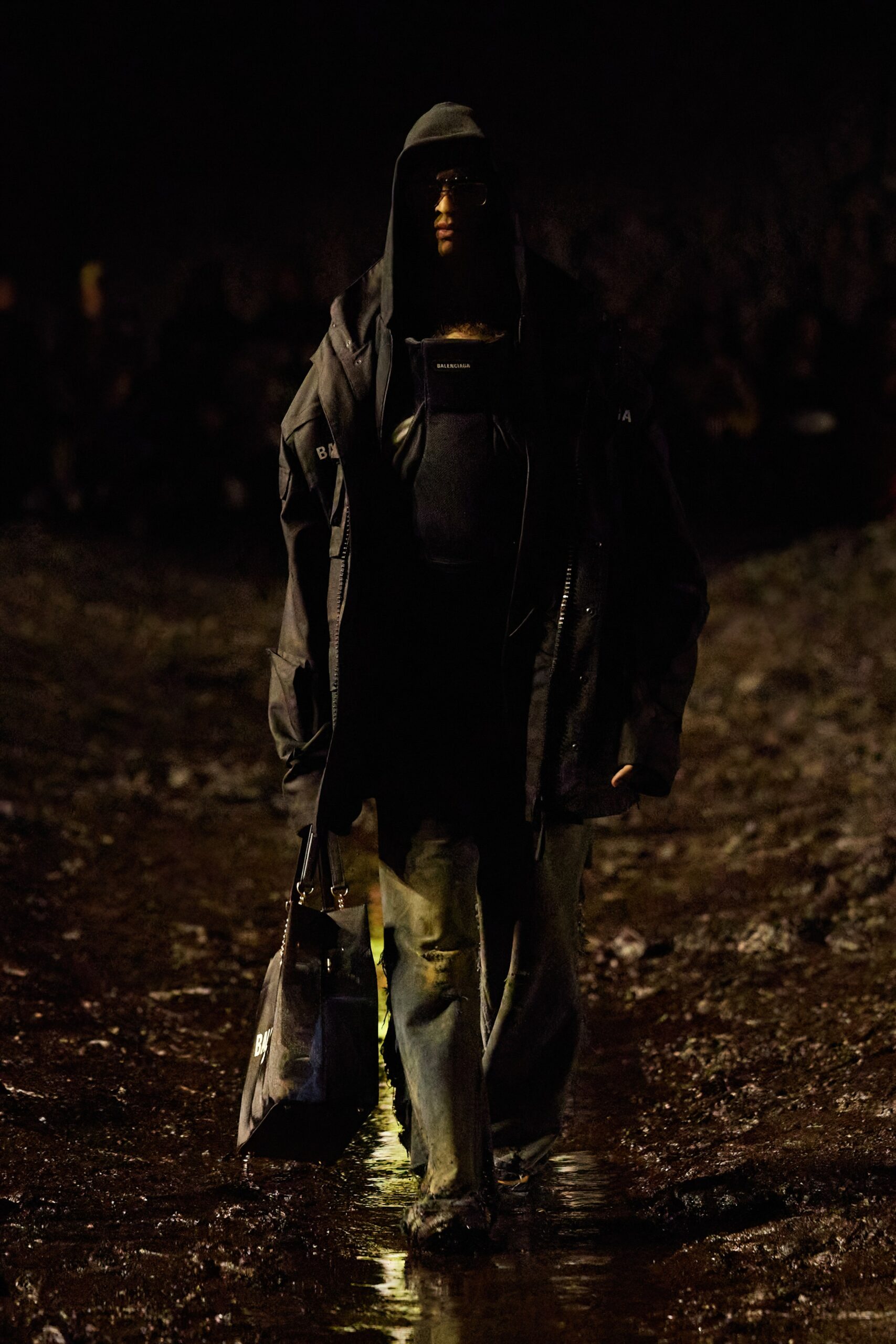 oversized black jacket with distressed pants