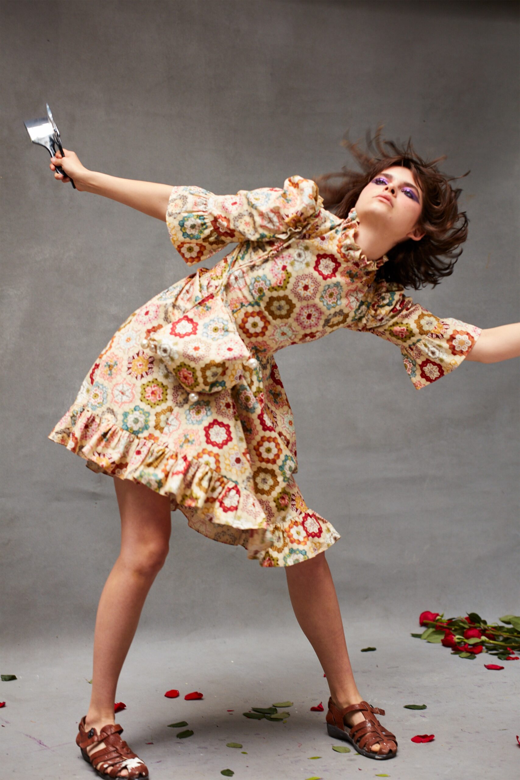 multi-colored ruffled mini dress