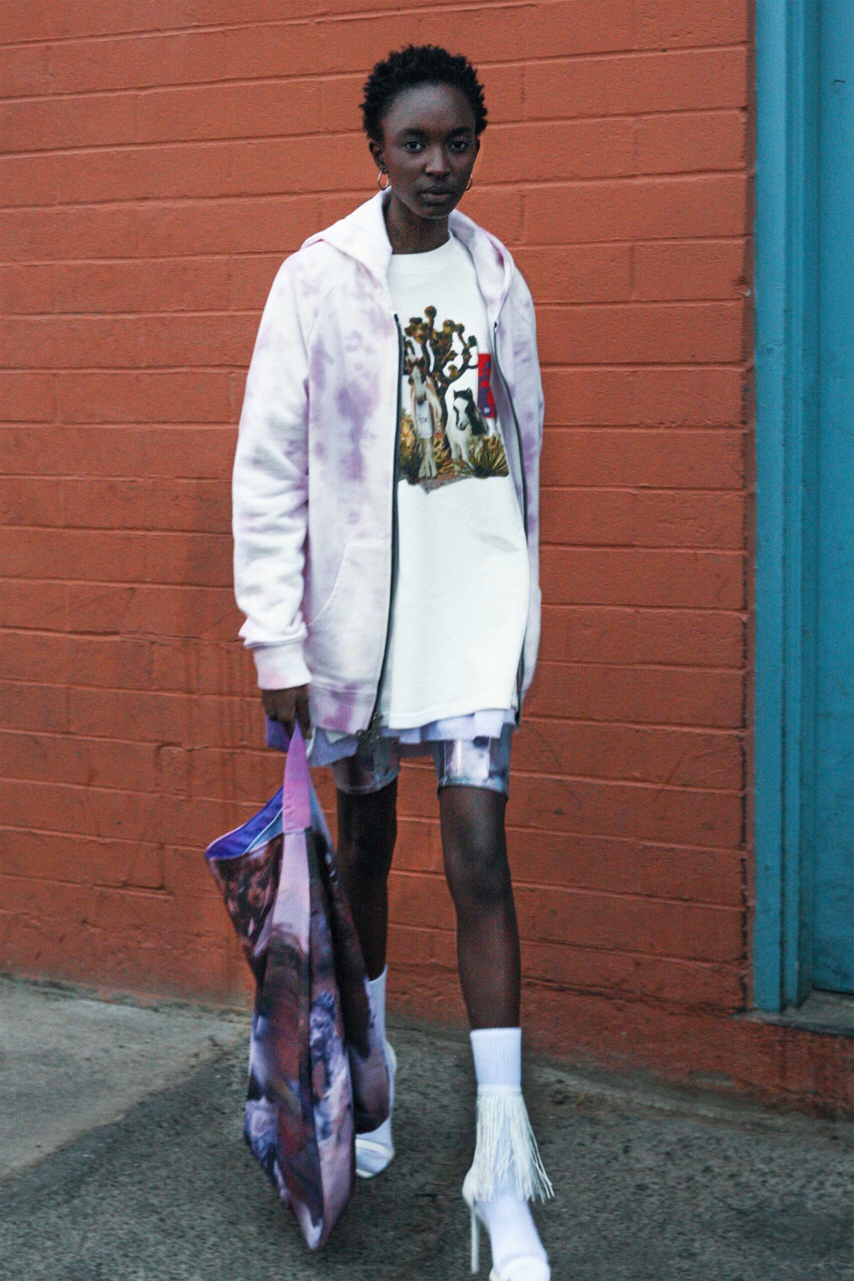 pink cotton long-sleeve hooded relaxed zippered hoodie