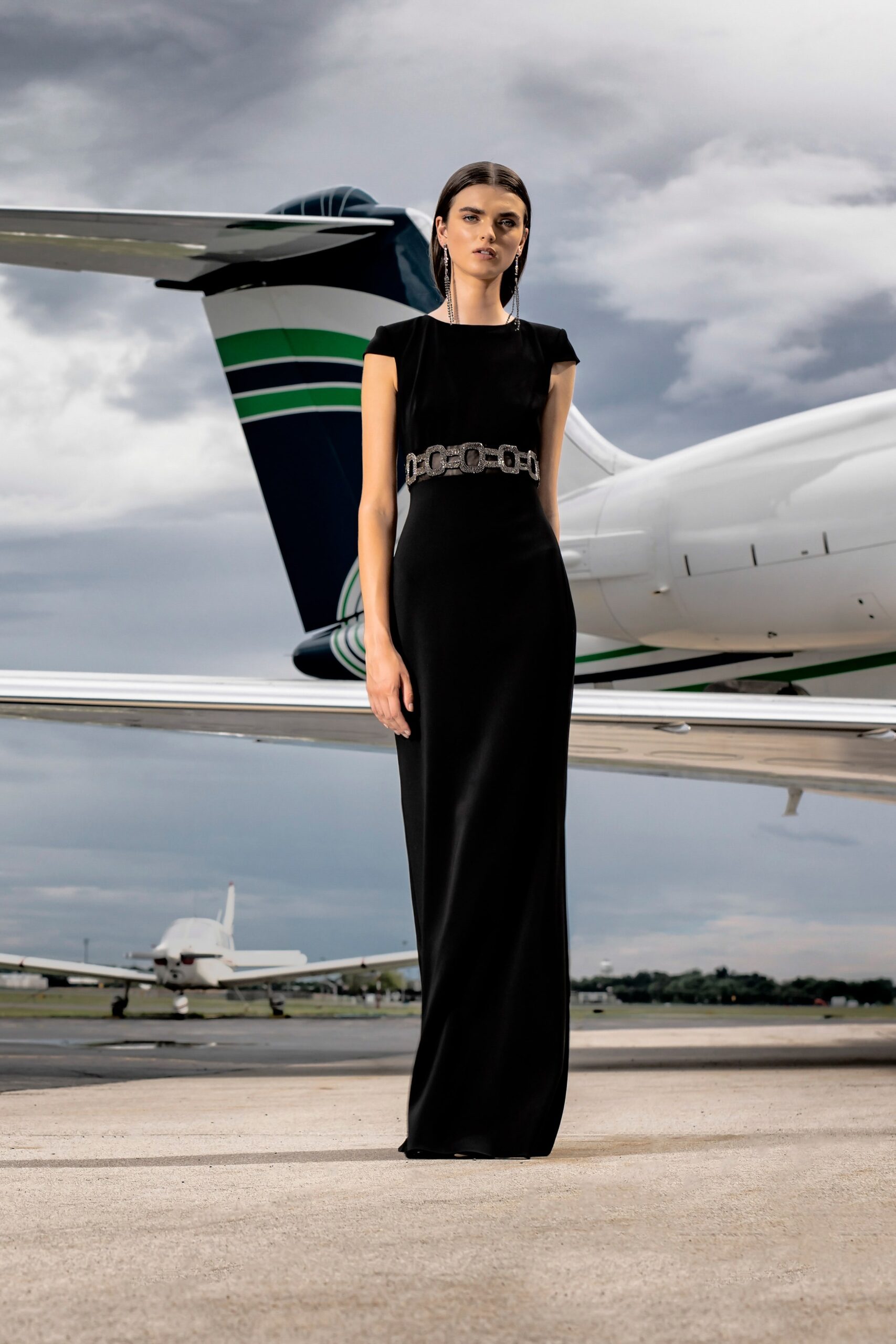 black silk fitted gown