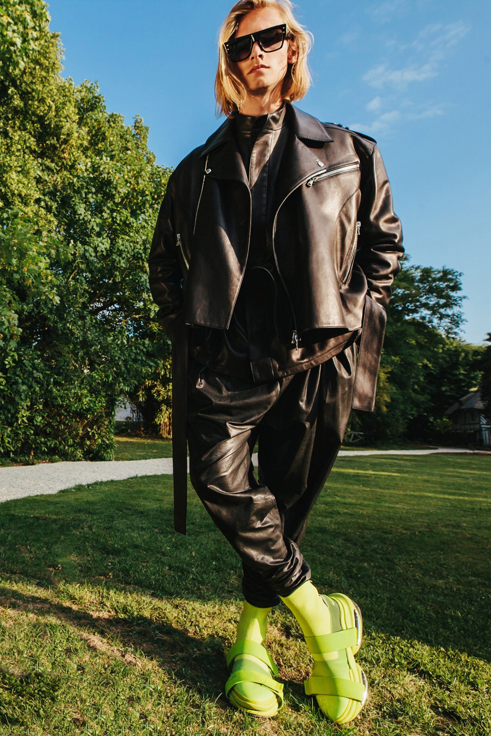 black leather jacket and pants
