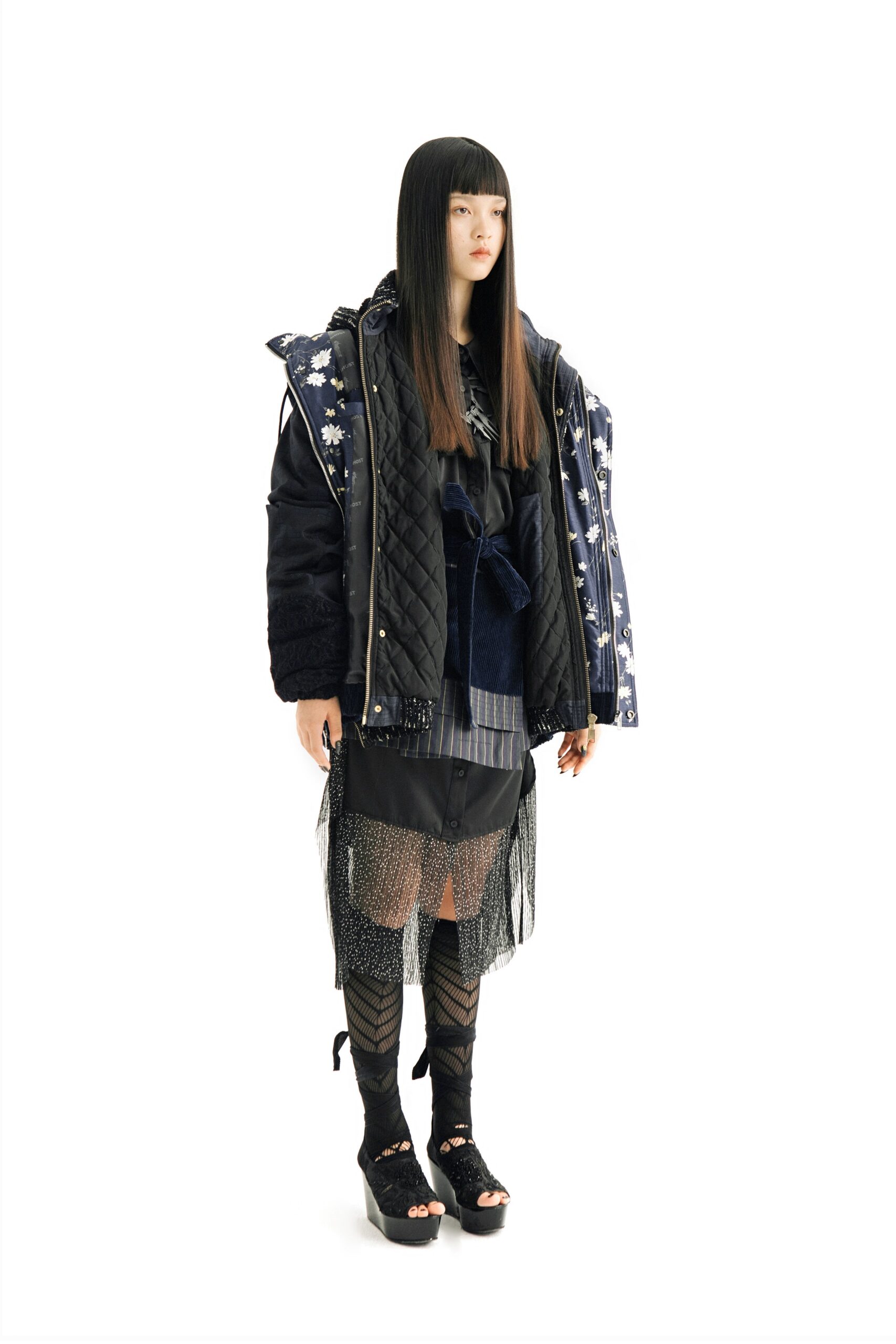 oversized black jacket with layered dress