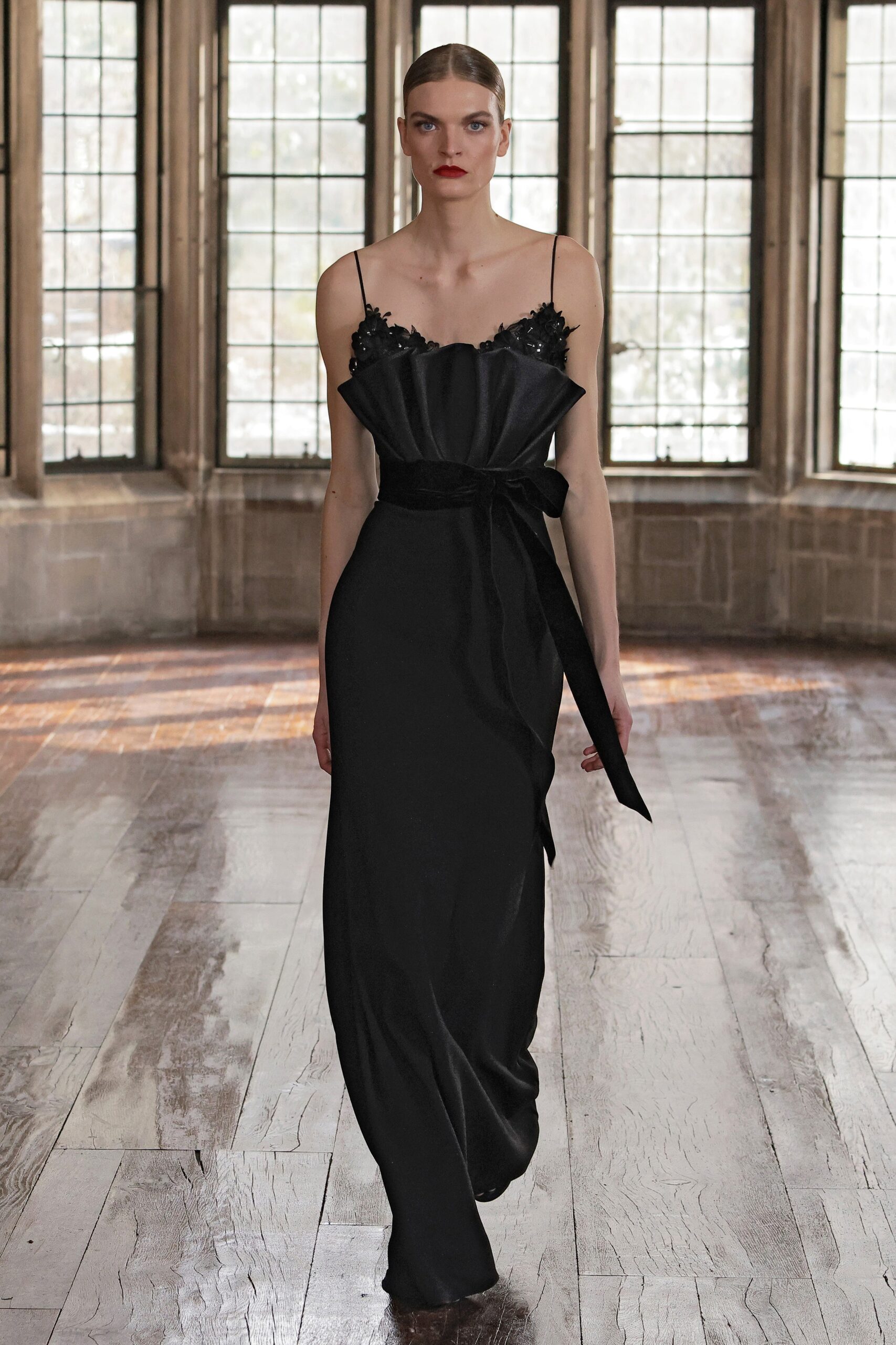 black silk sleeveless gown