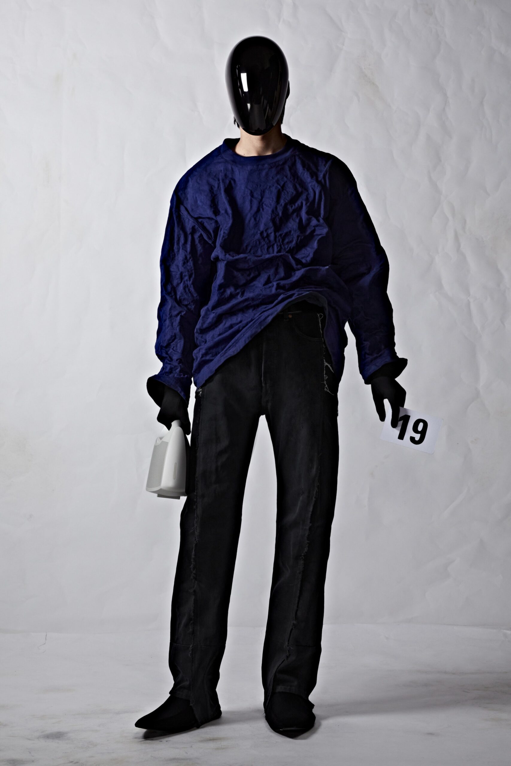 blue relaxed shirt with black pants