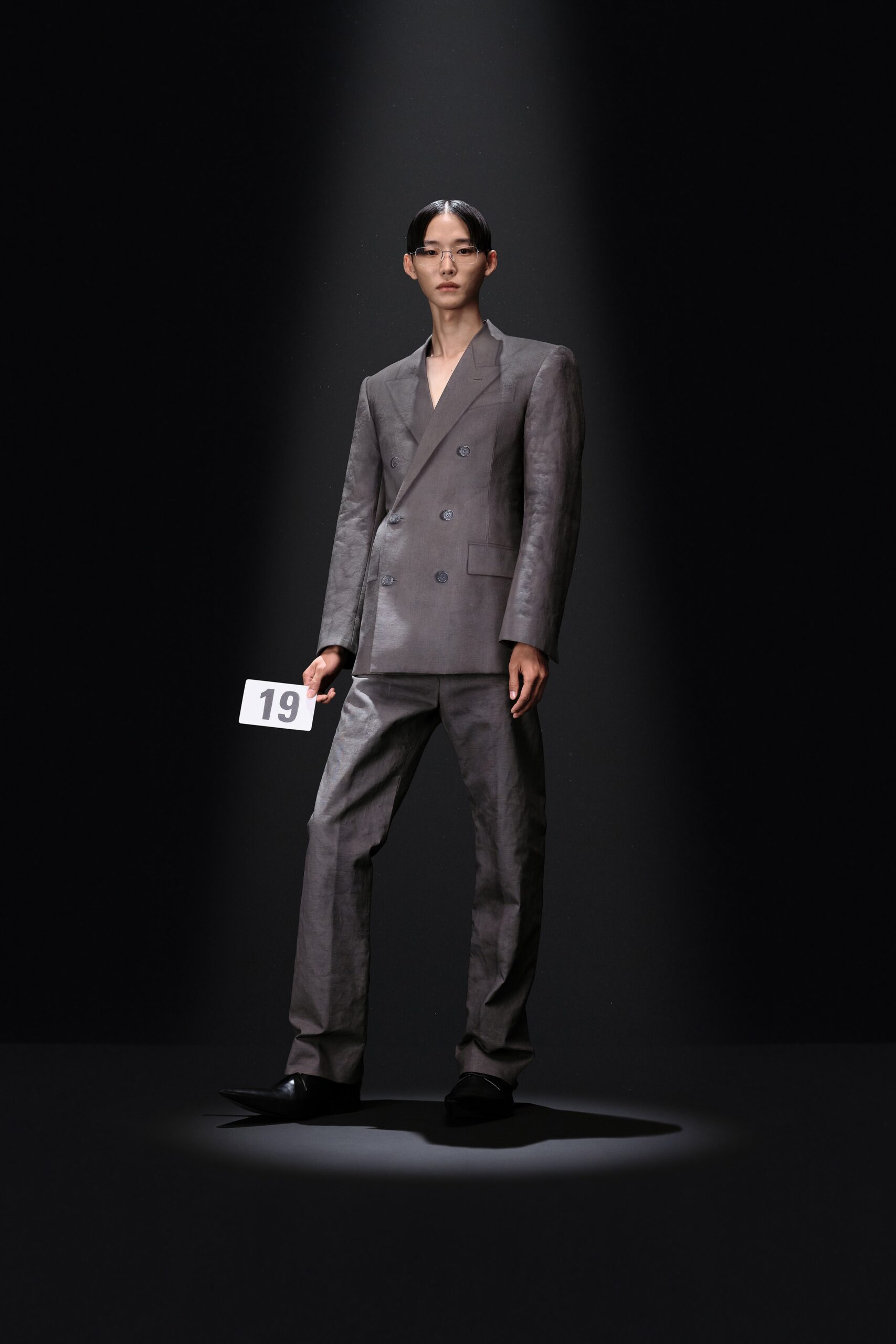 gray tailored silk suit