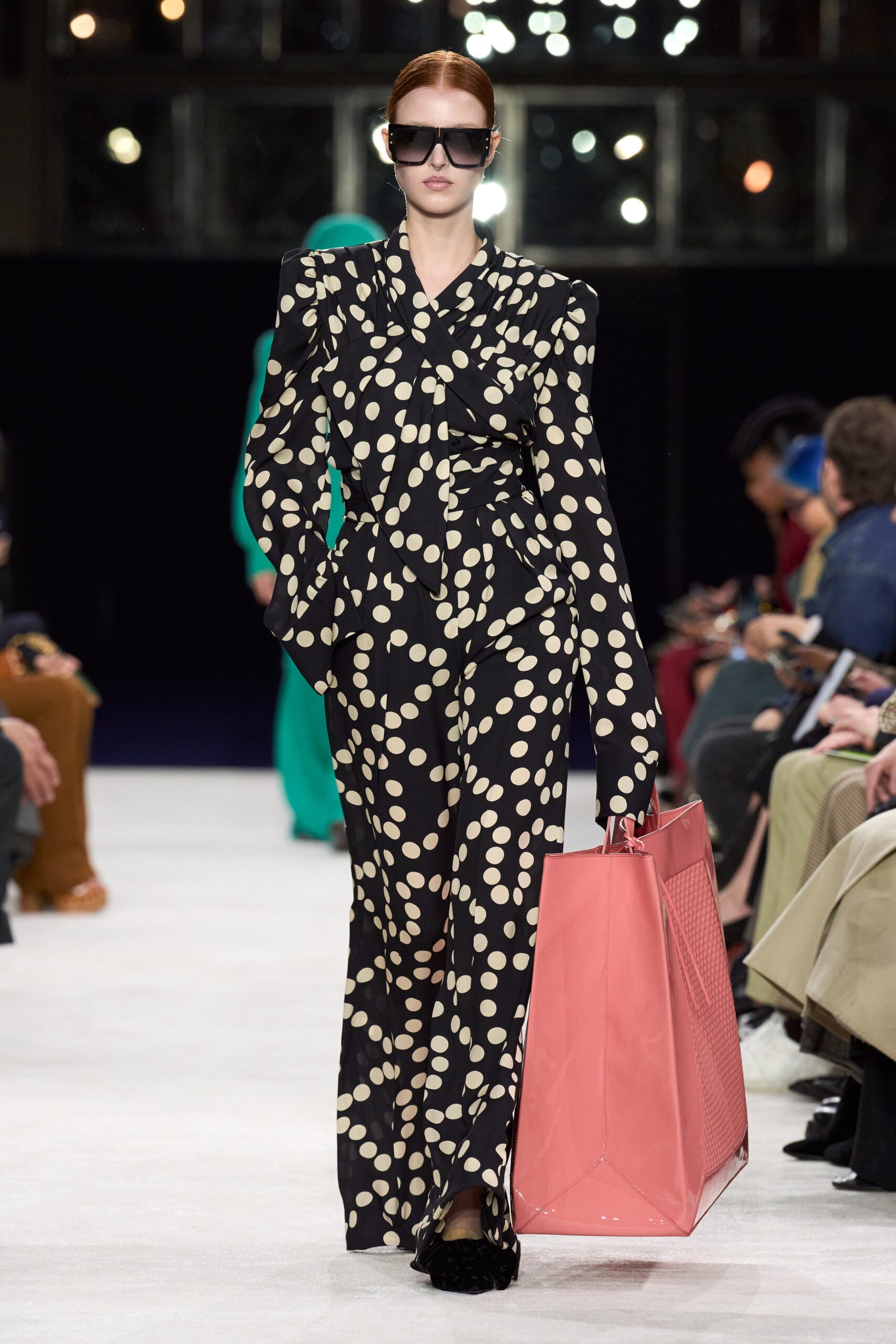 black and white polka-dot midi dress