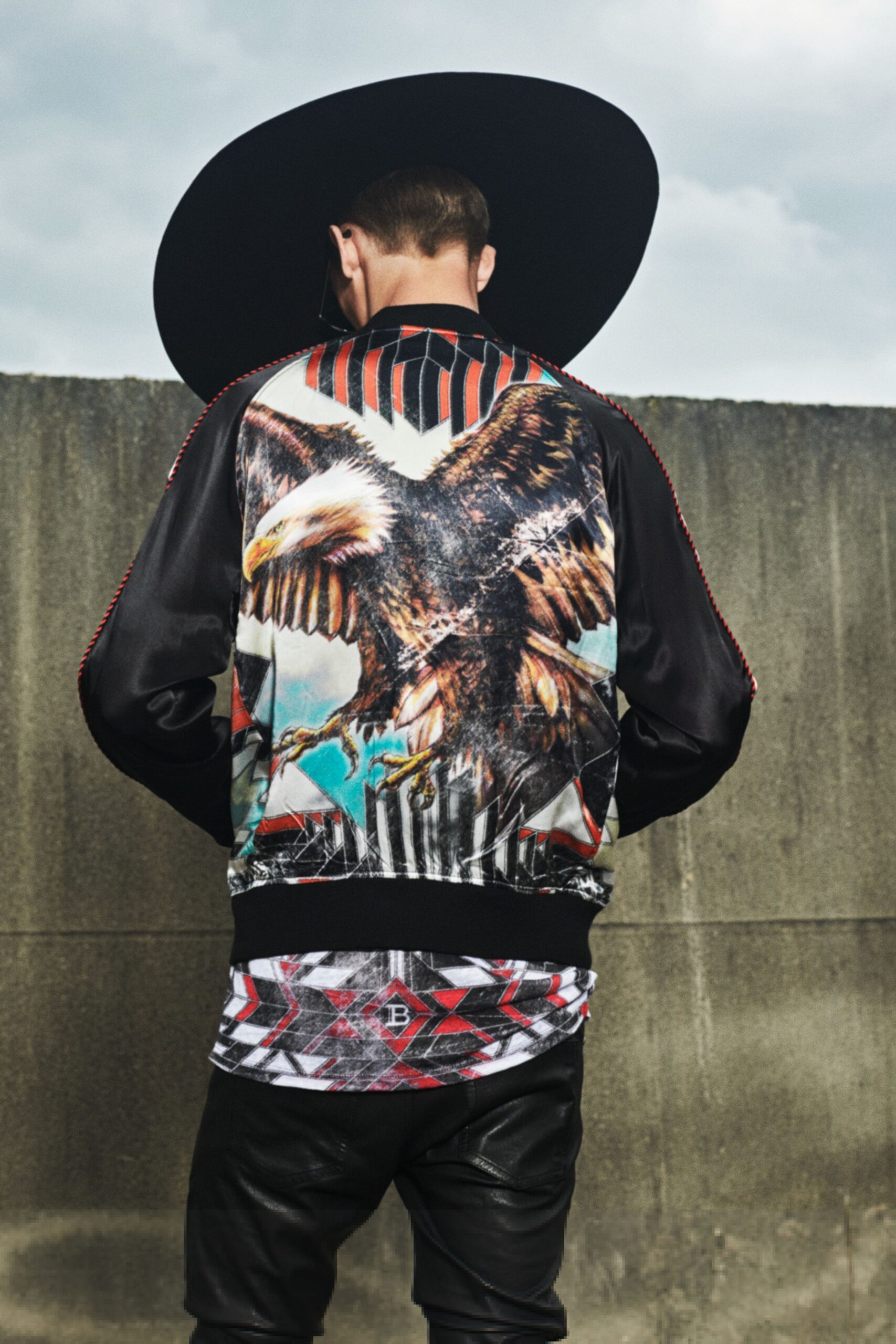 black and red printed jacket