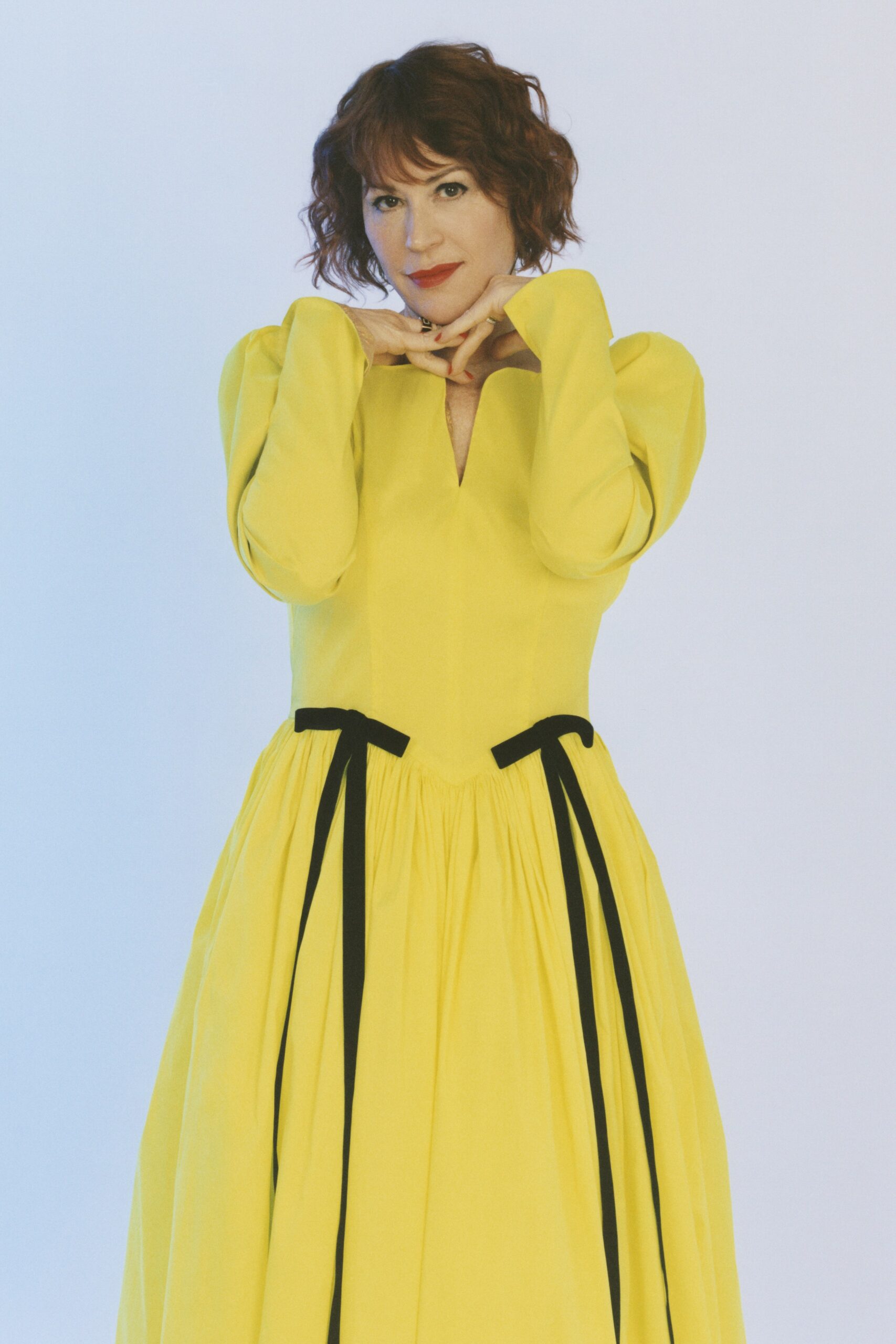 yellow fitted long-sleeve dress