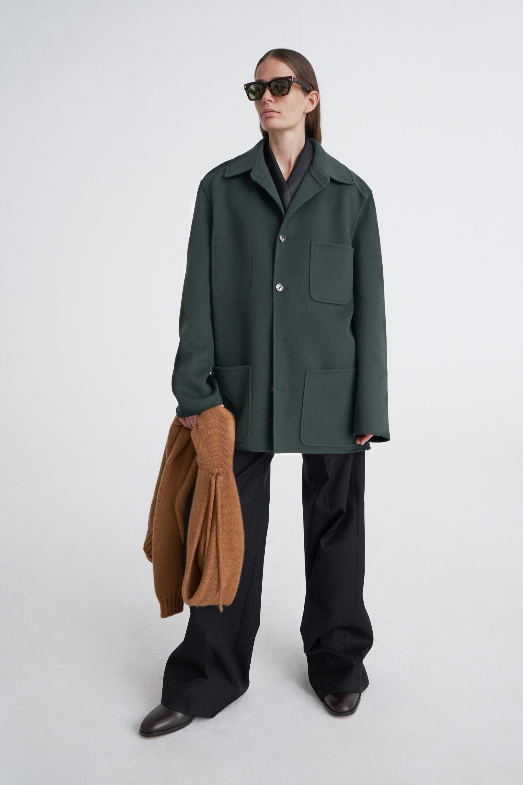 oversized green jacket with relaxed pants