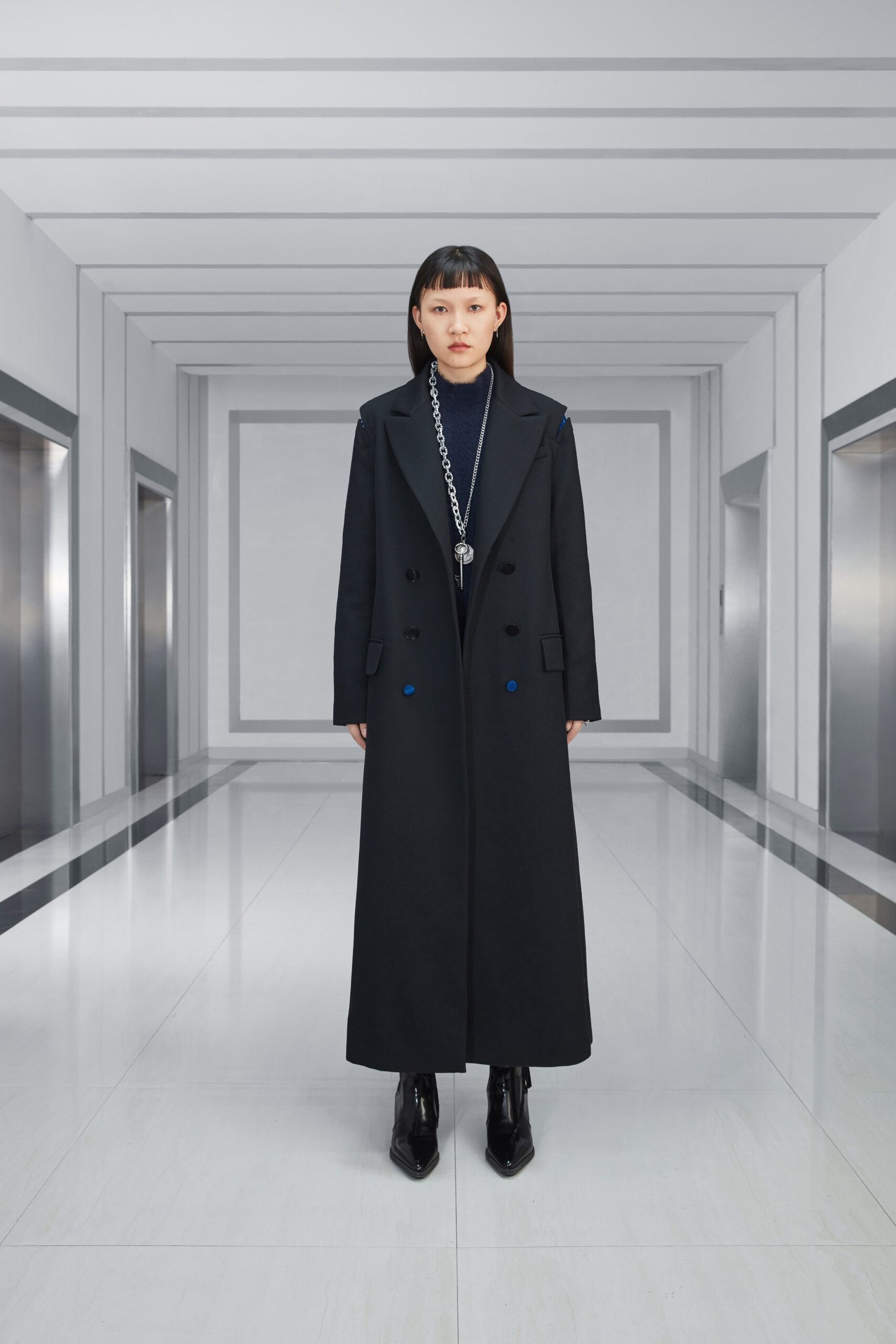 black wool coat with turtleneck