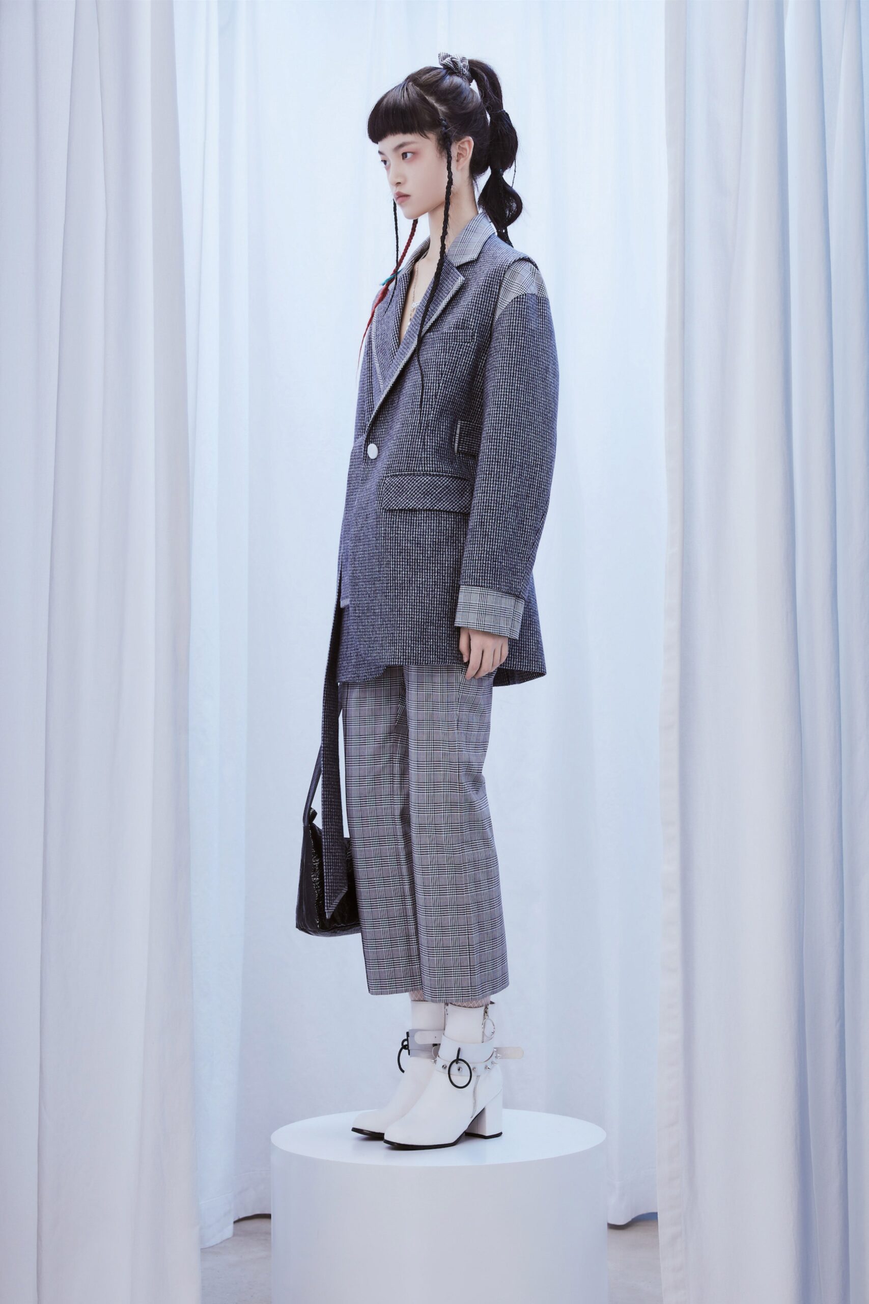 gray tailored blazer with relaxed pants