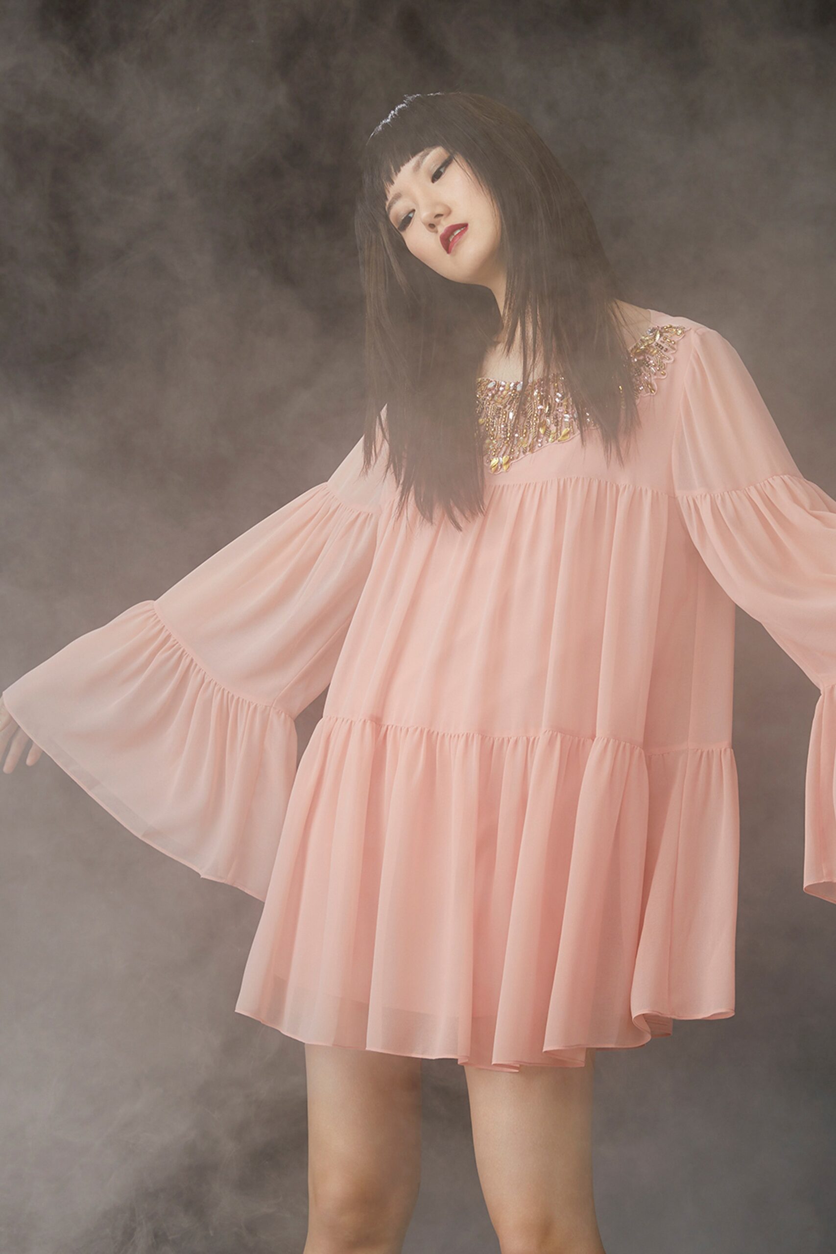 pink chiffon relaxed mini dress