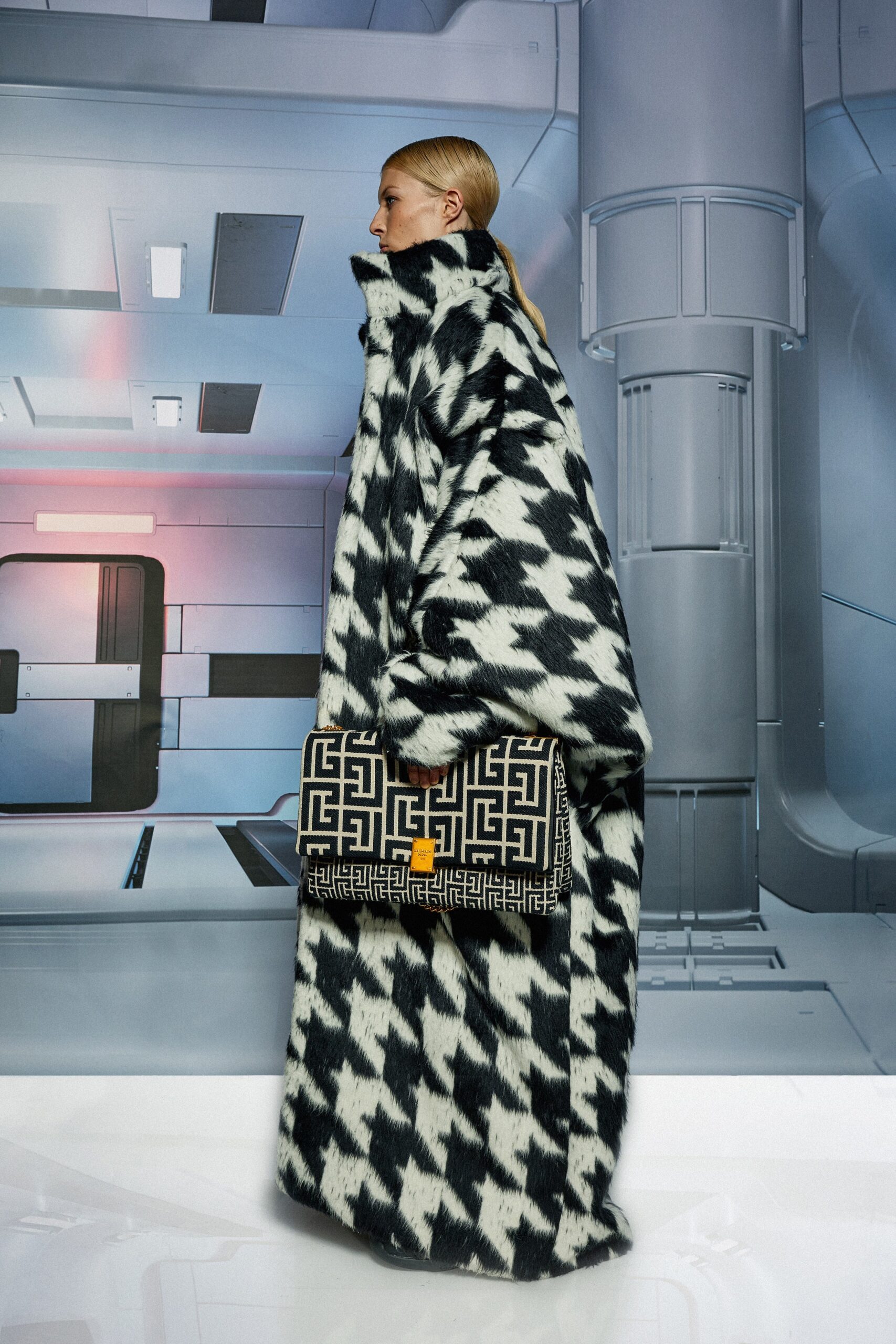 oversized black and white coat