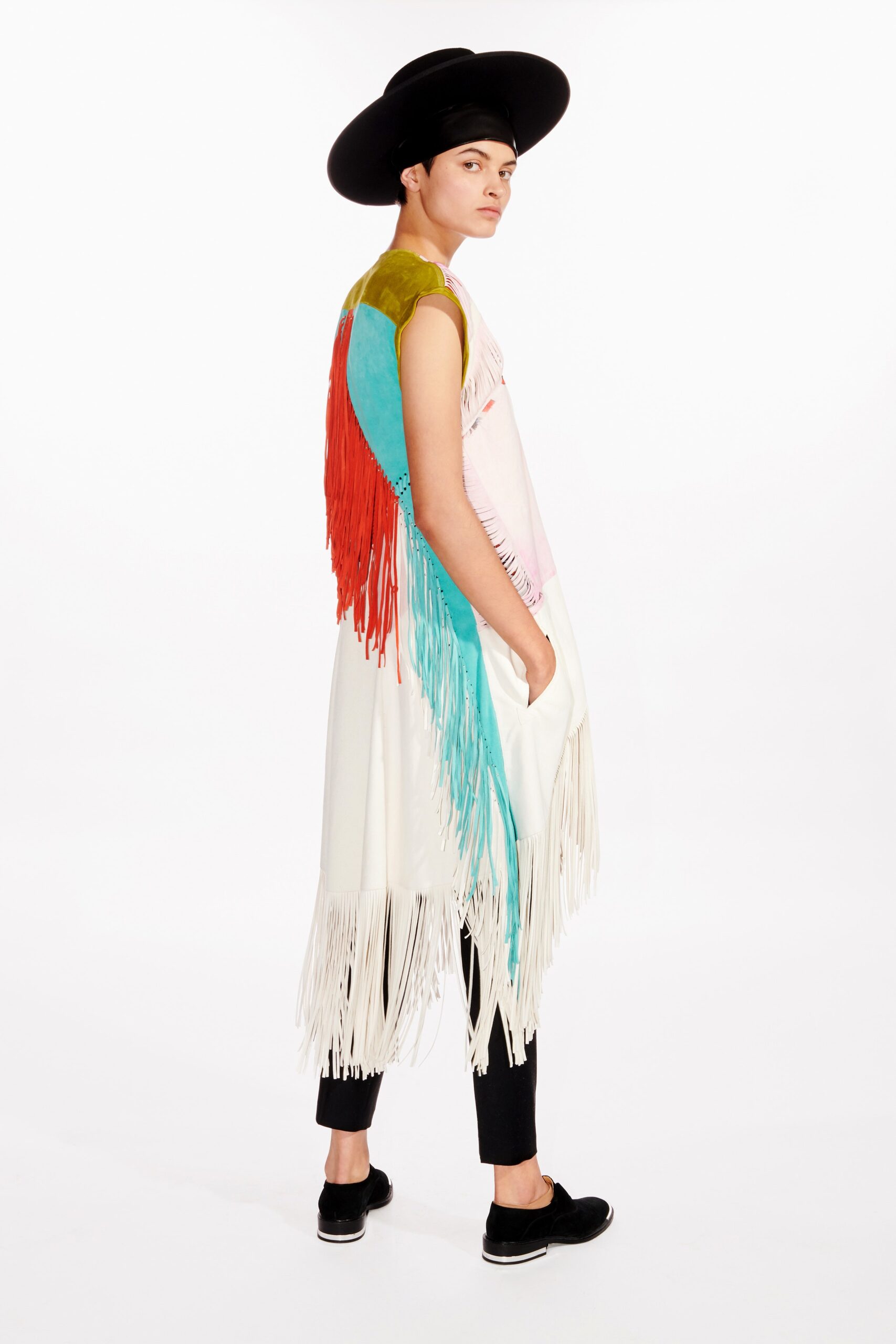 multi-colored fringed midi dress