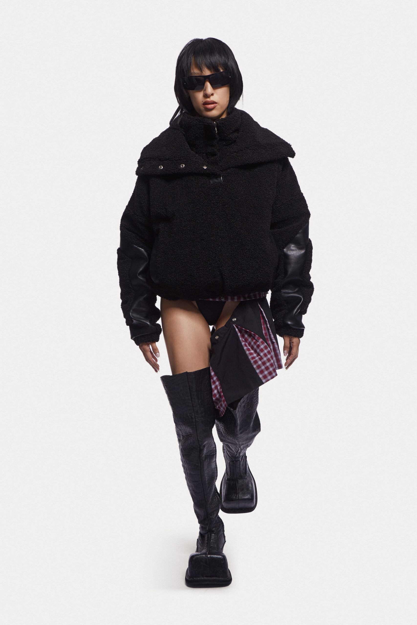 oversized black faux-fur jacket