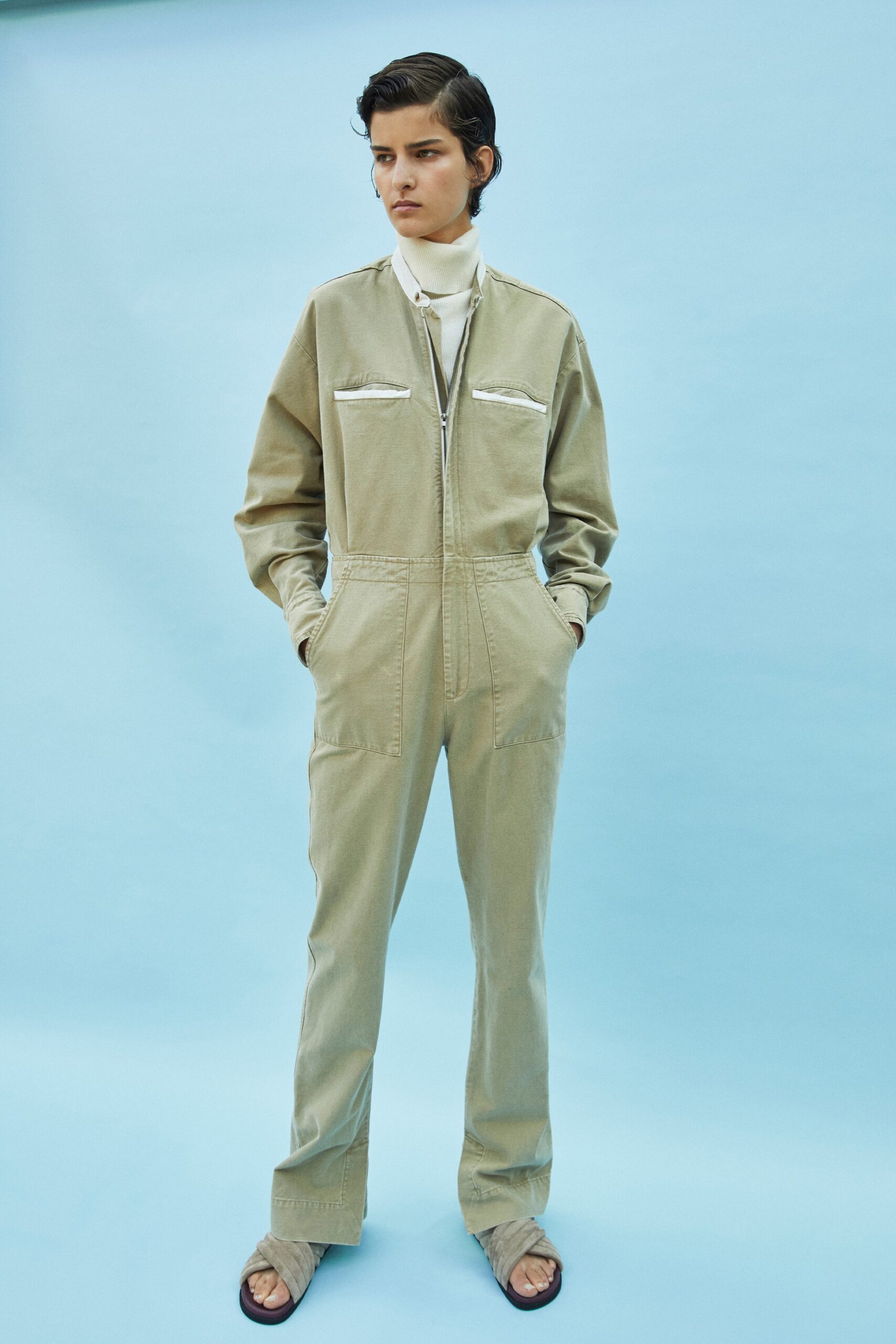 beige cotton fitted jumpsuit