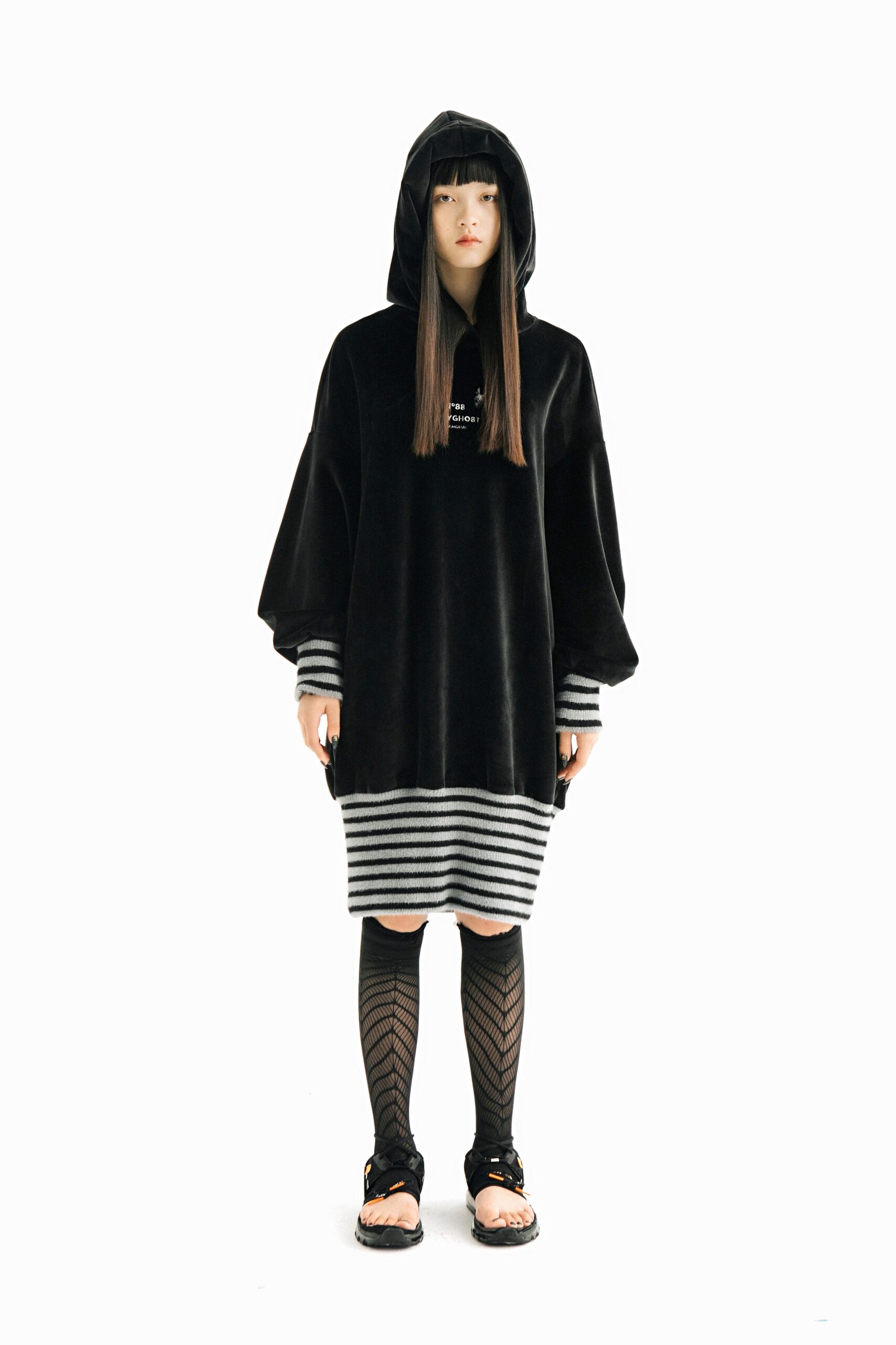 black oversized velvet hoodie