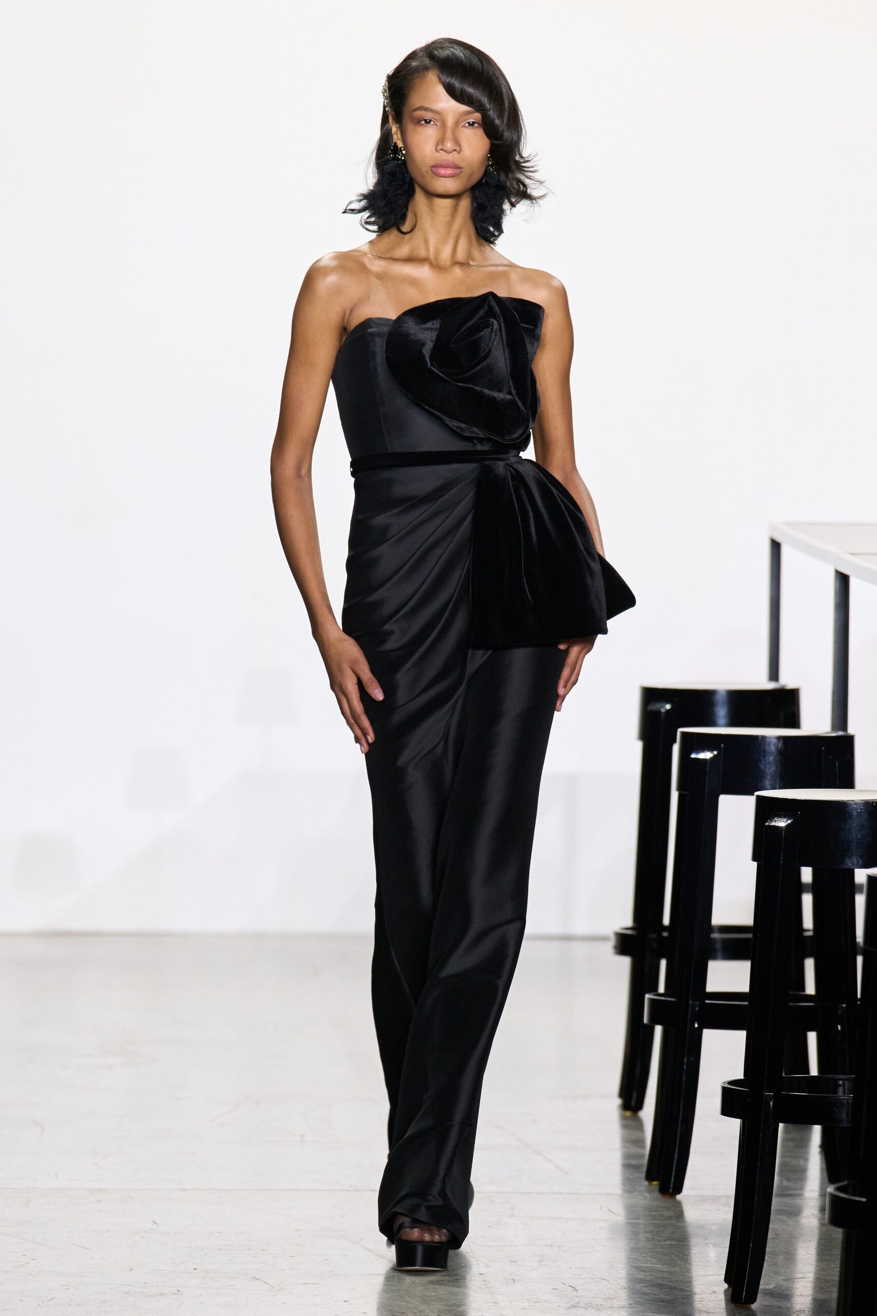 black silk strapless jumpsuit