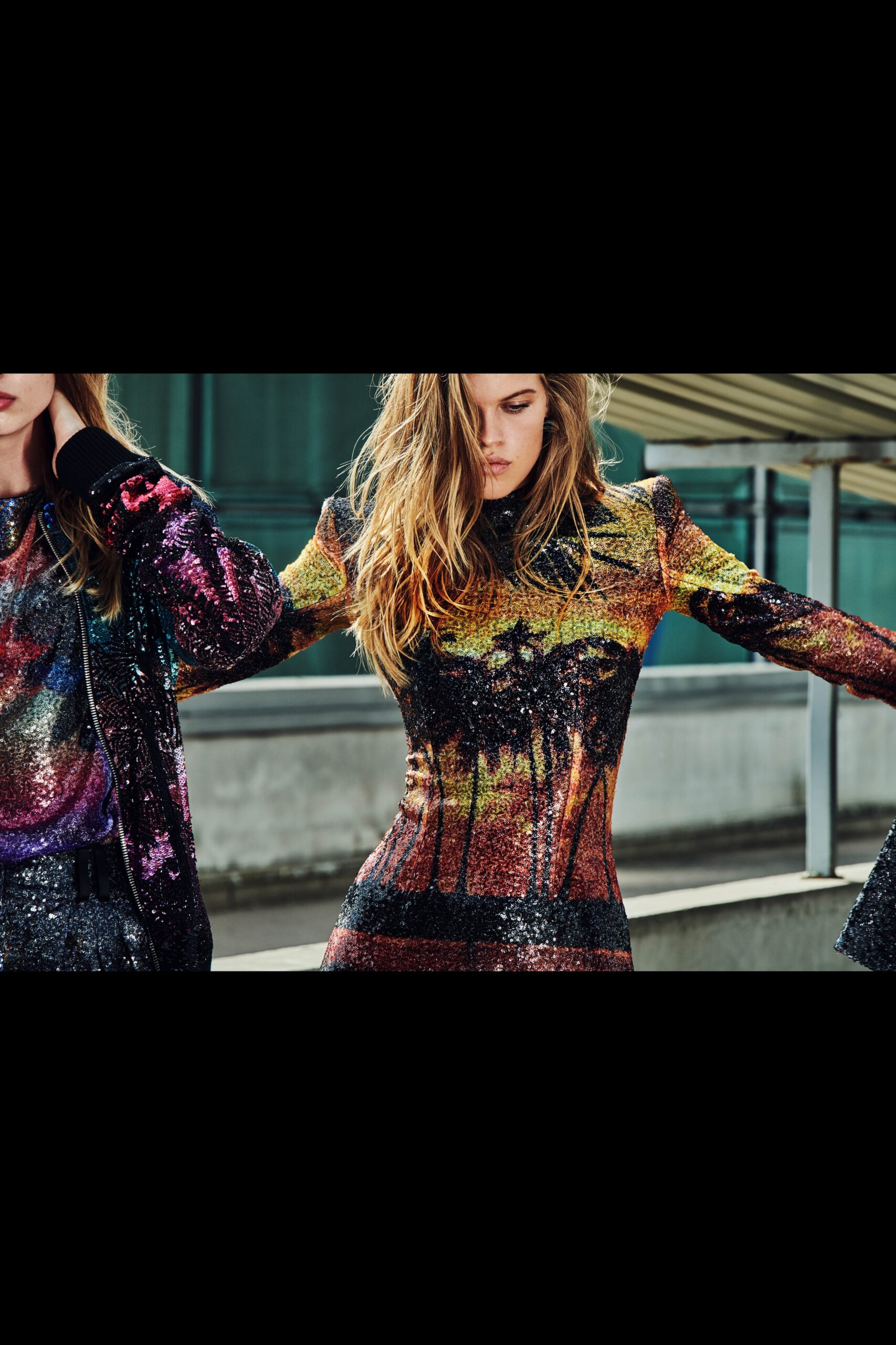 multi sequin fitted dress and jacket