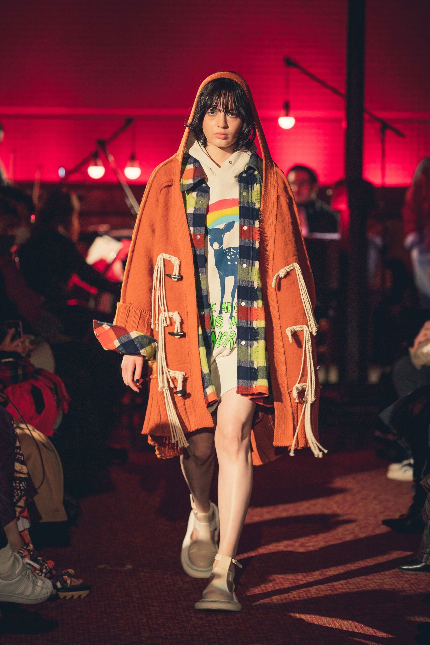 orange wool coat with hood