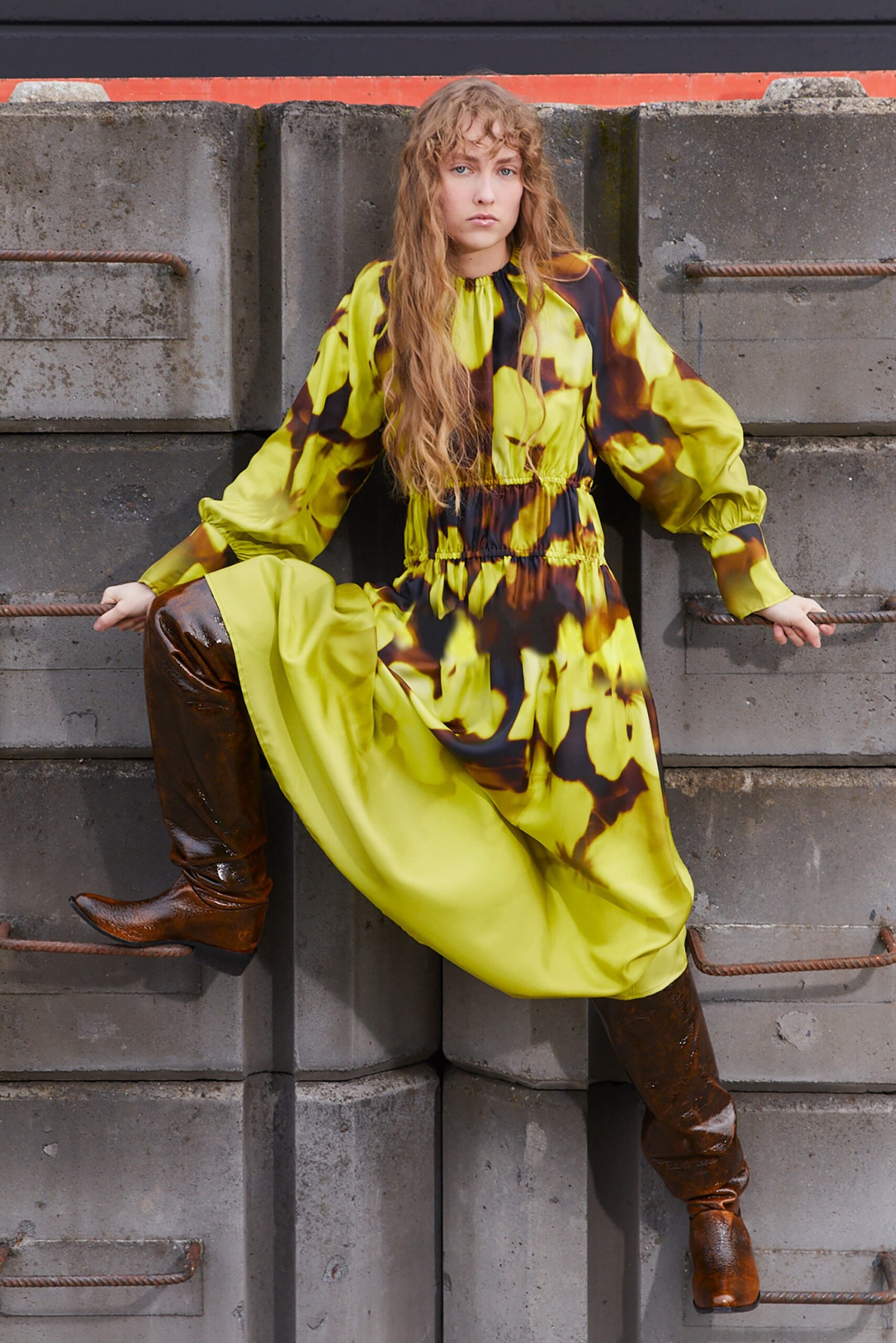 yellow and black relaxed midi dress