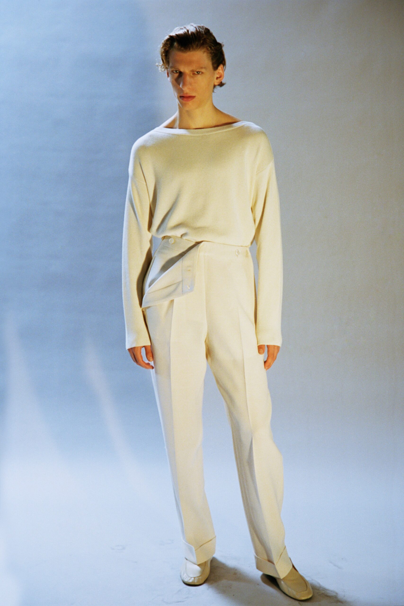white wool long-sleeve relaxed top