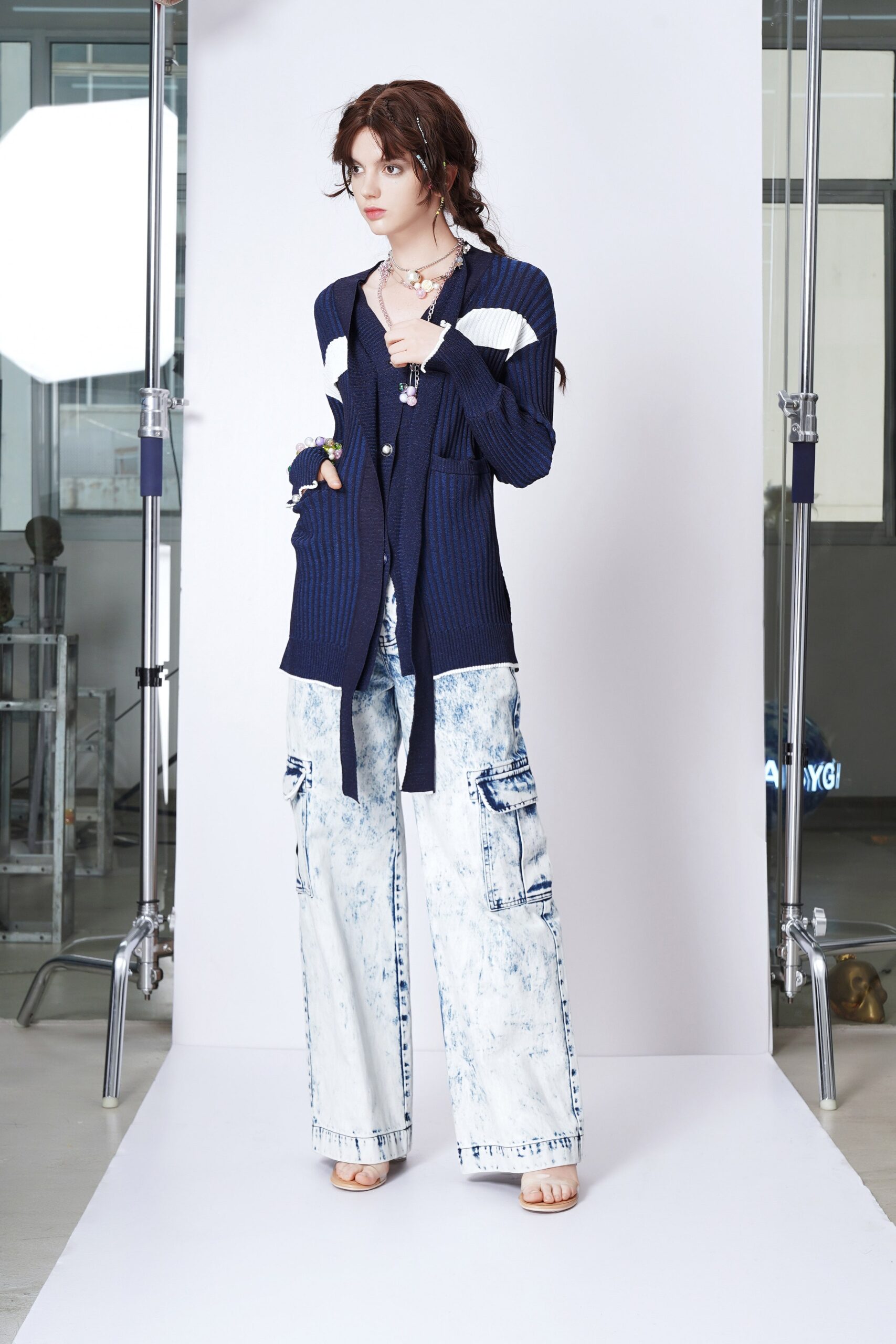 white denim relaxed cargo pants