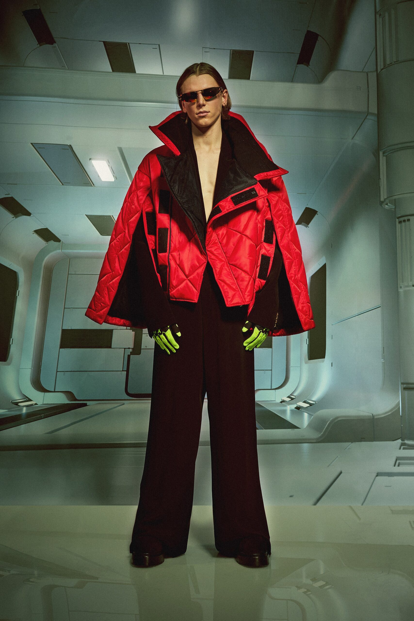 oversized red quilted jacket