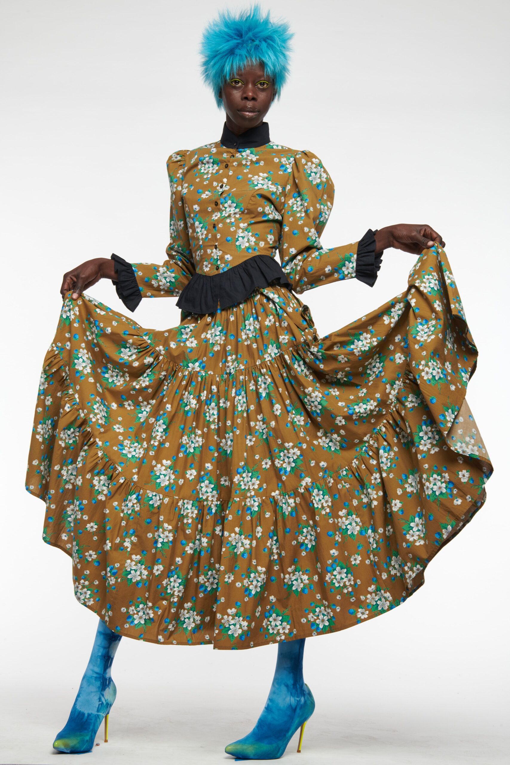 brown floral midi dress