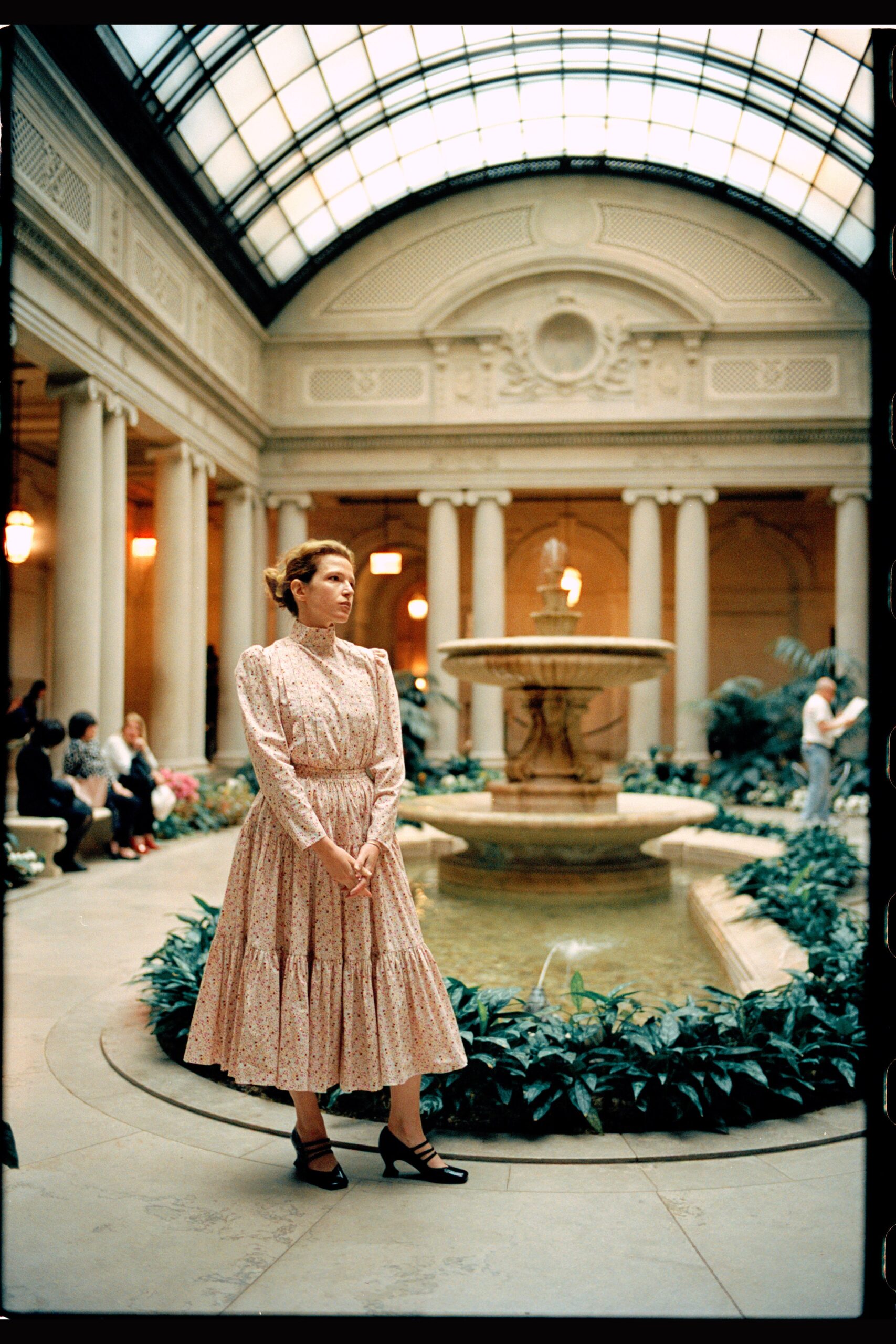 pink floral midi dress
