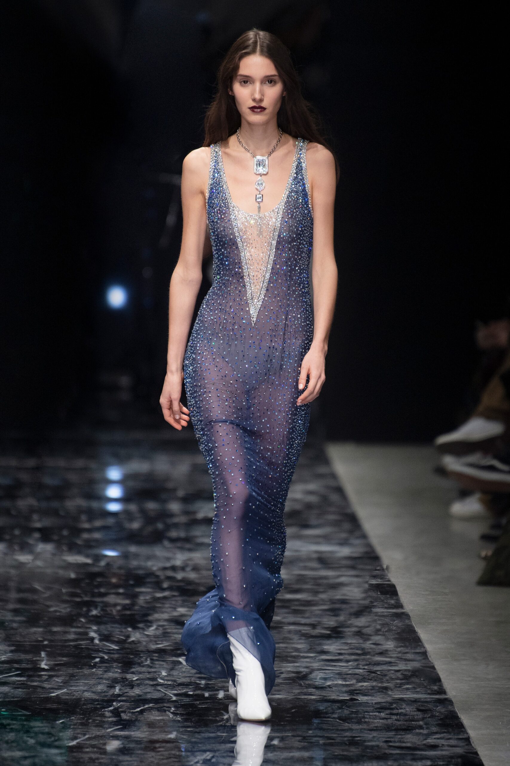 blue mesh fitted dress