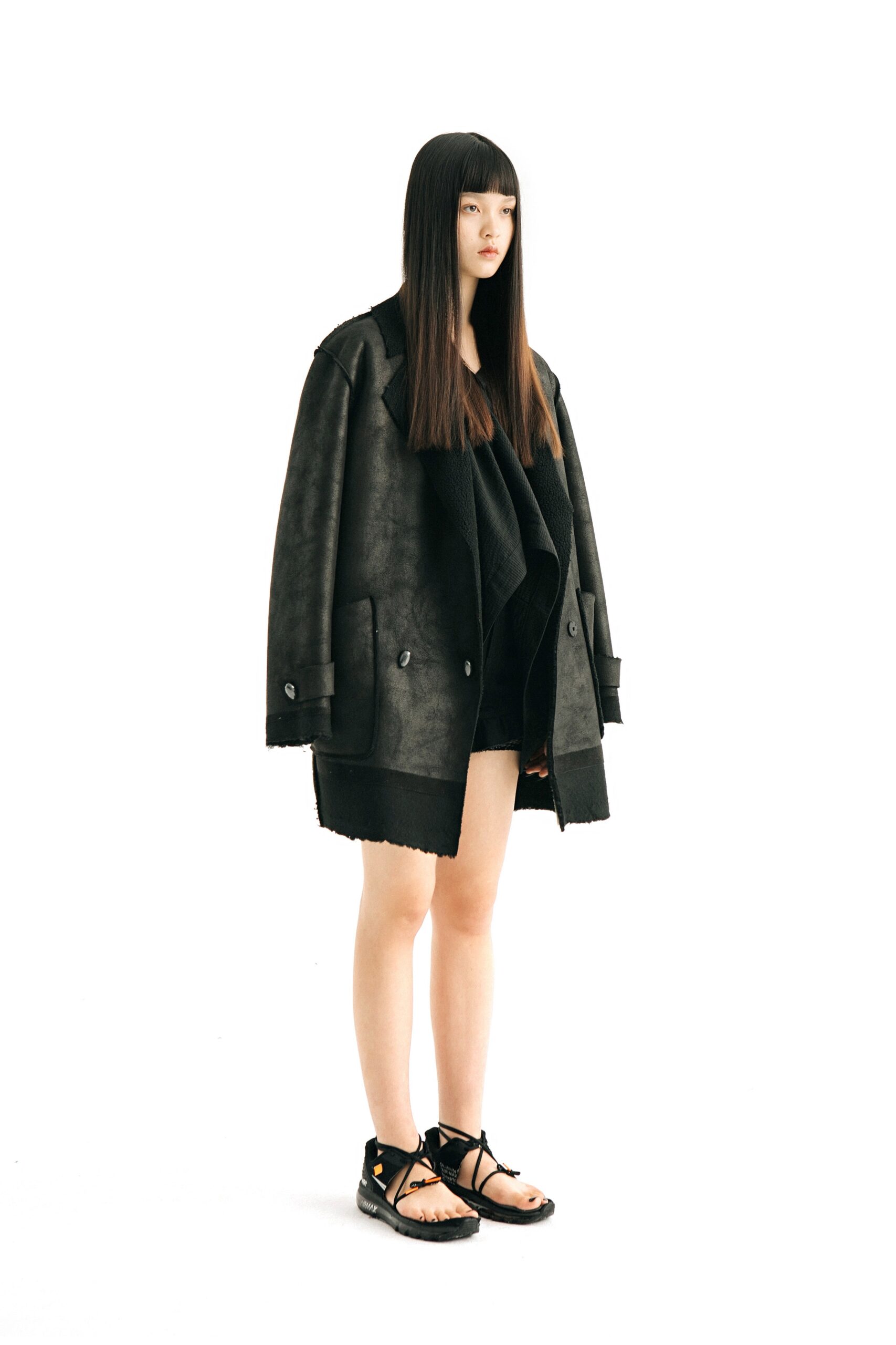 oversized black leather jacket