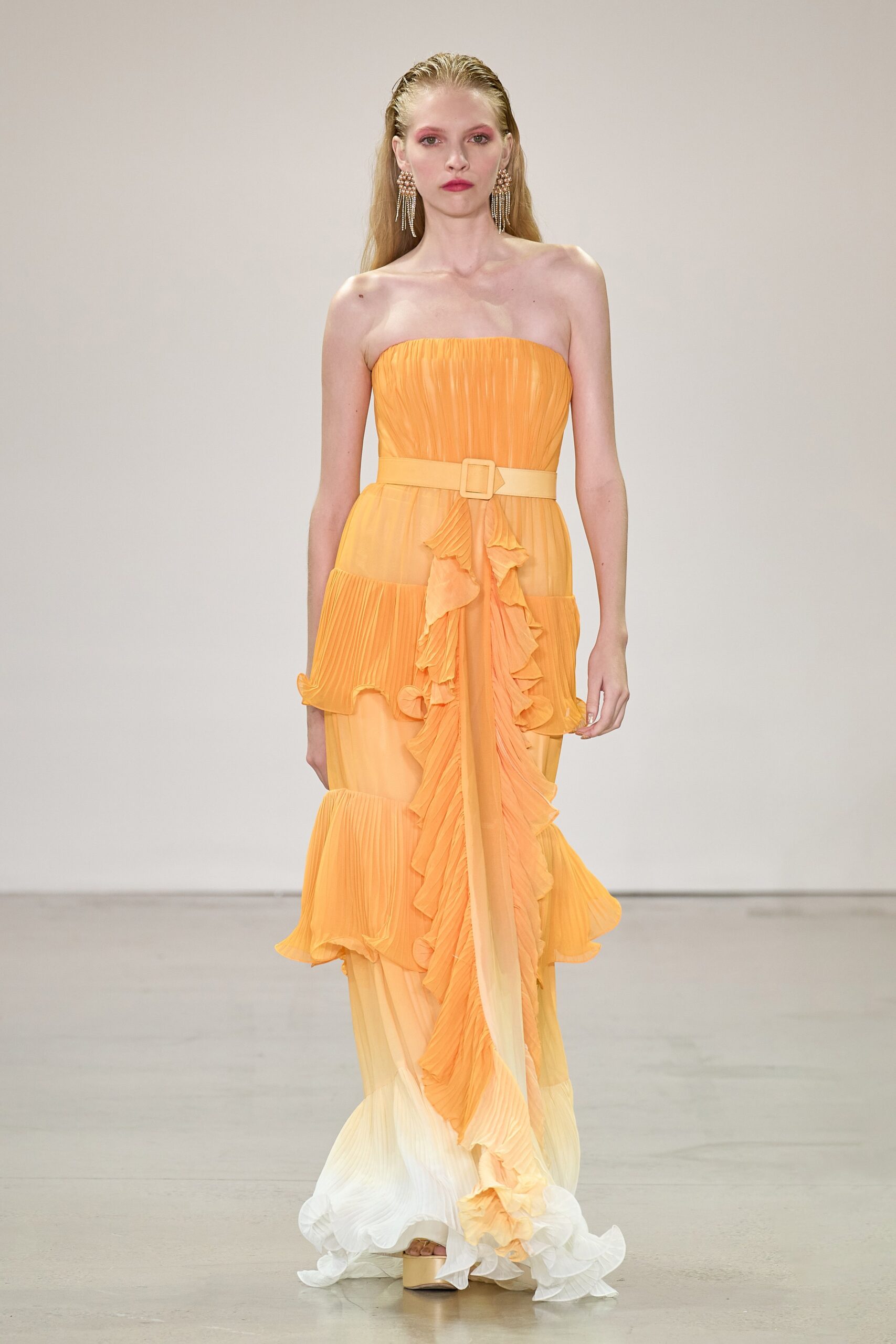 orange yellow pleated gown