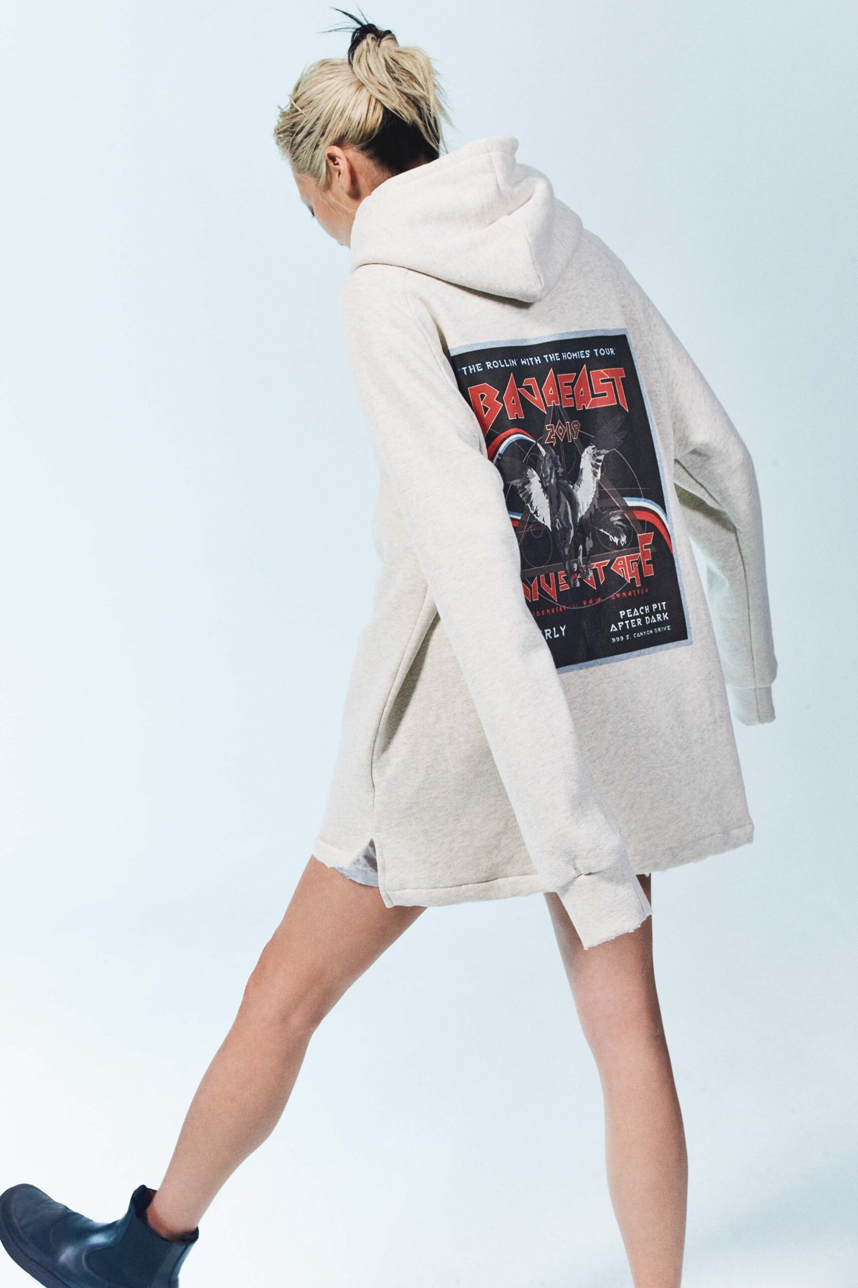 gray oversized hoodie with shorts