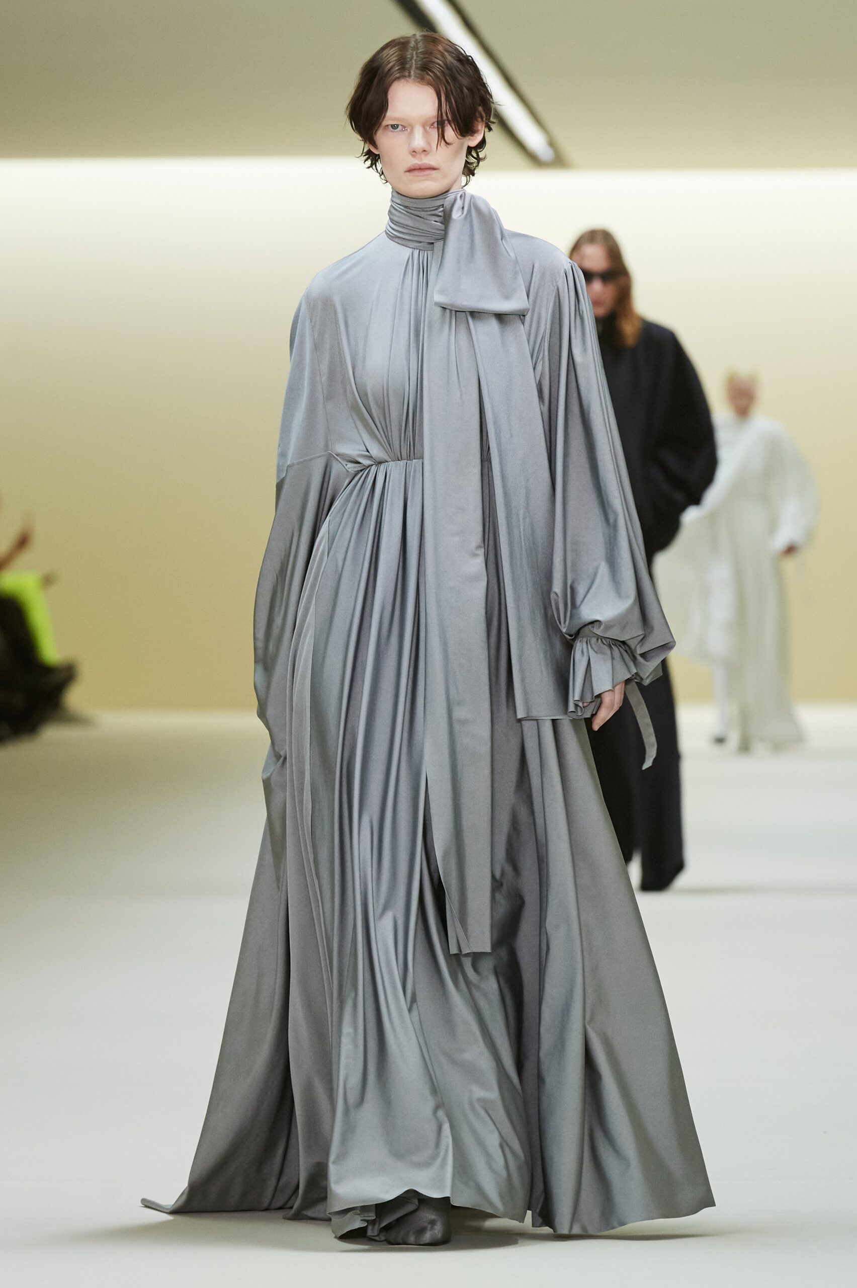 gray silk relaxed gown