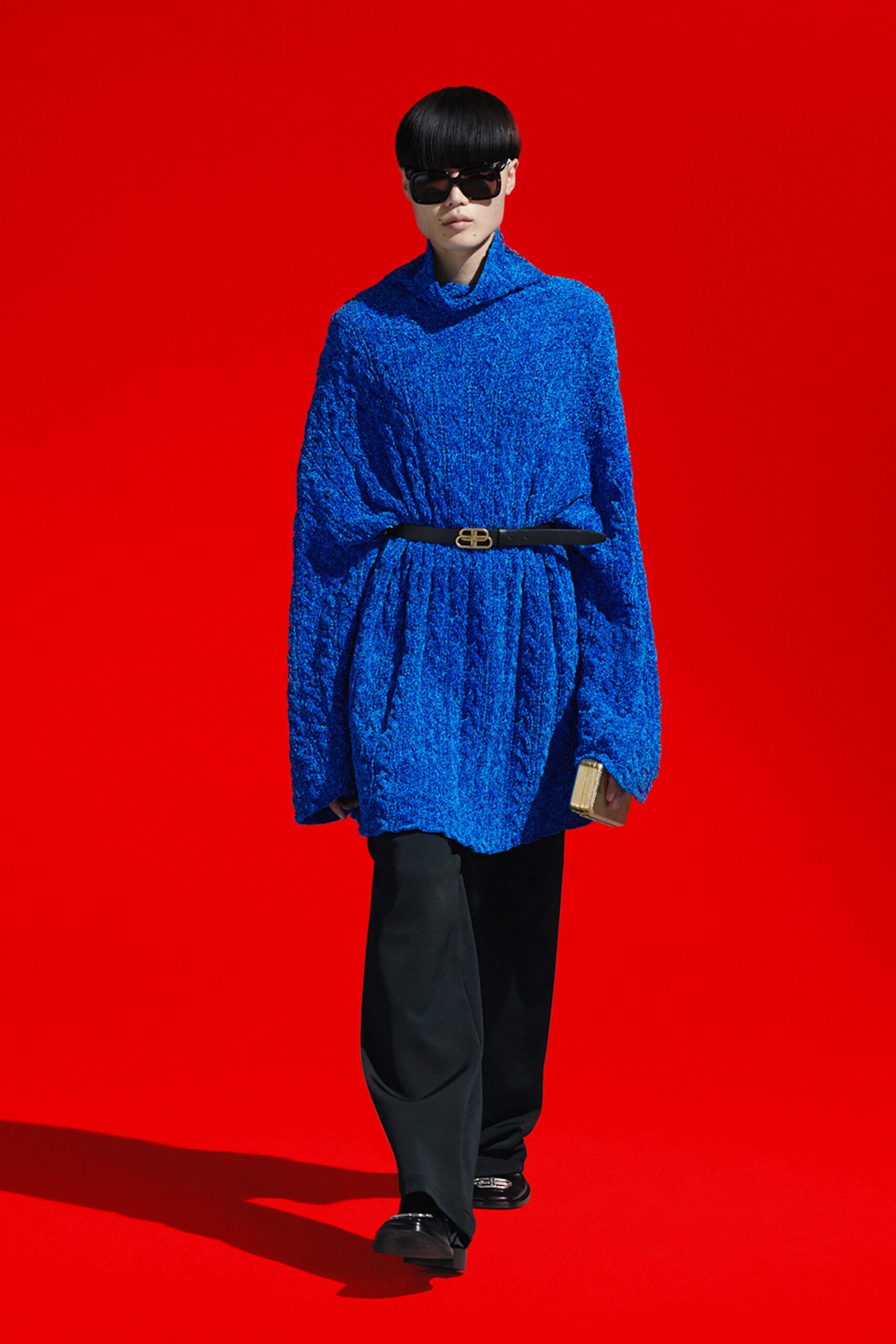 blue oversized textured top