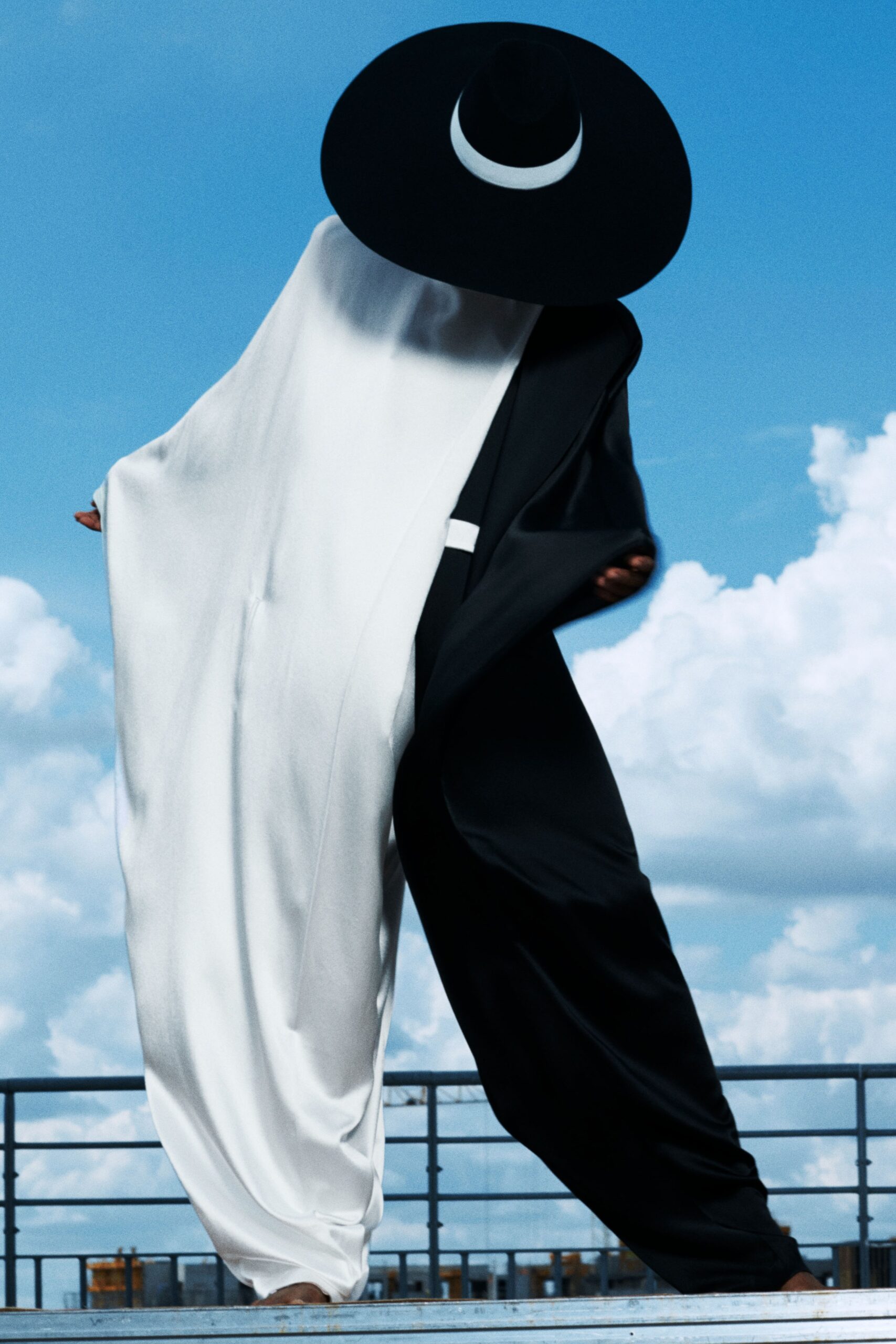 black and white silk cape